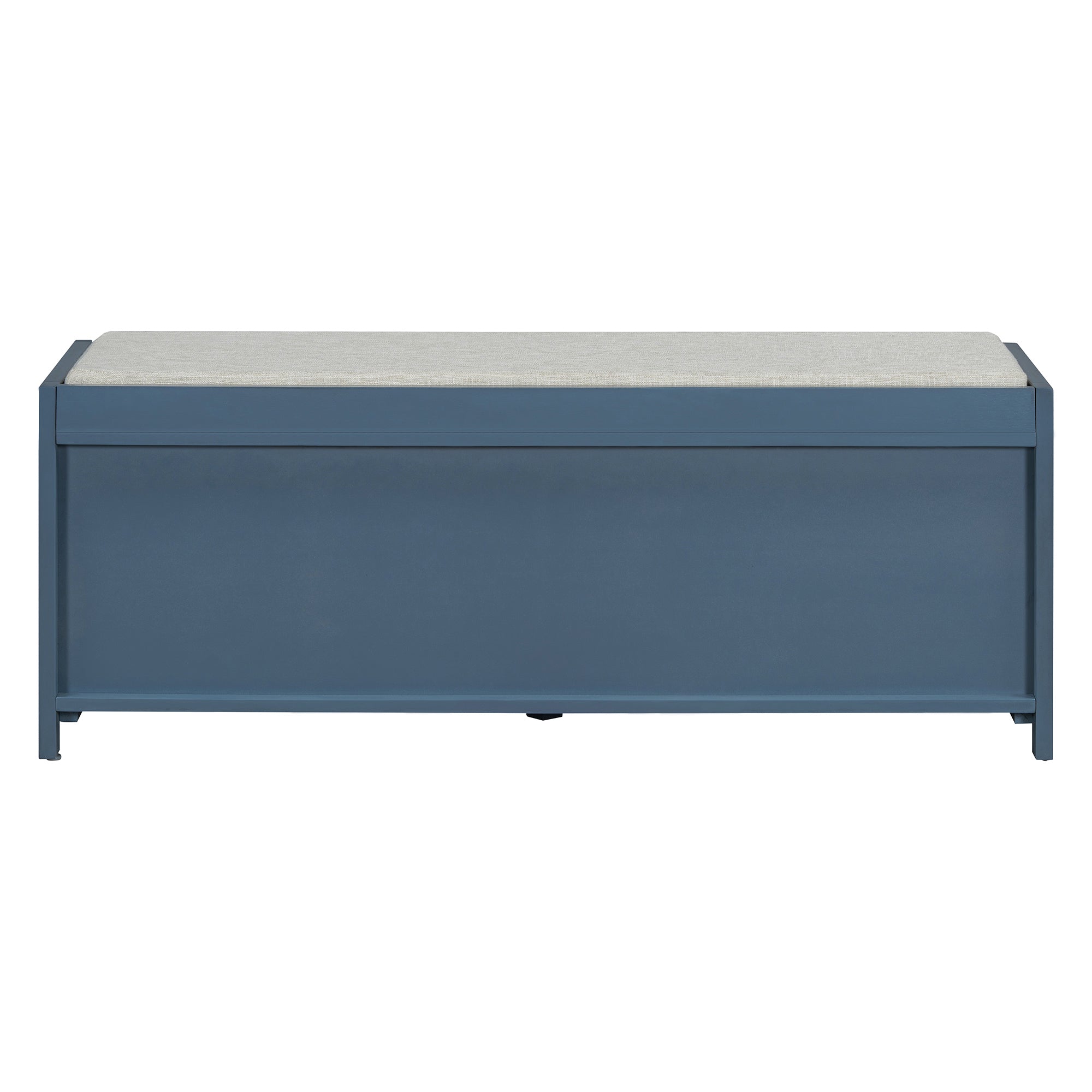 TREXM Distressed Shutter Storage Bench with Acacia Veneer for Retro Charm for Living Room, Entryway (Navy)