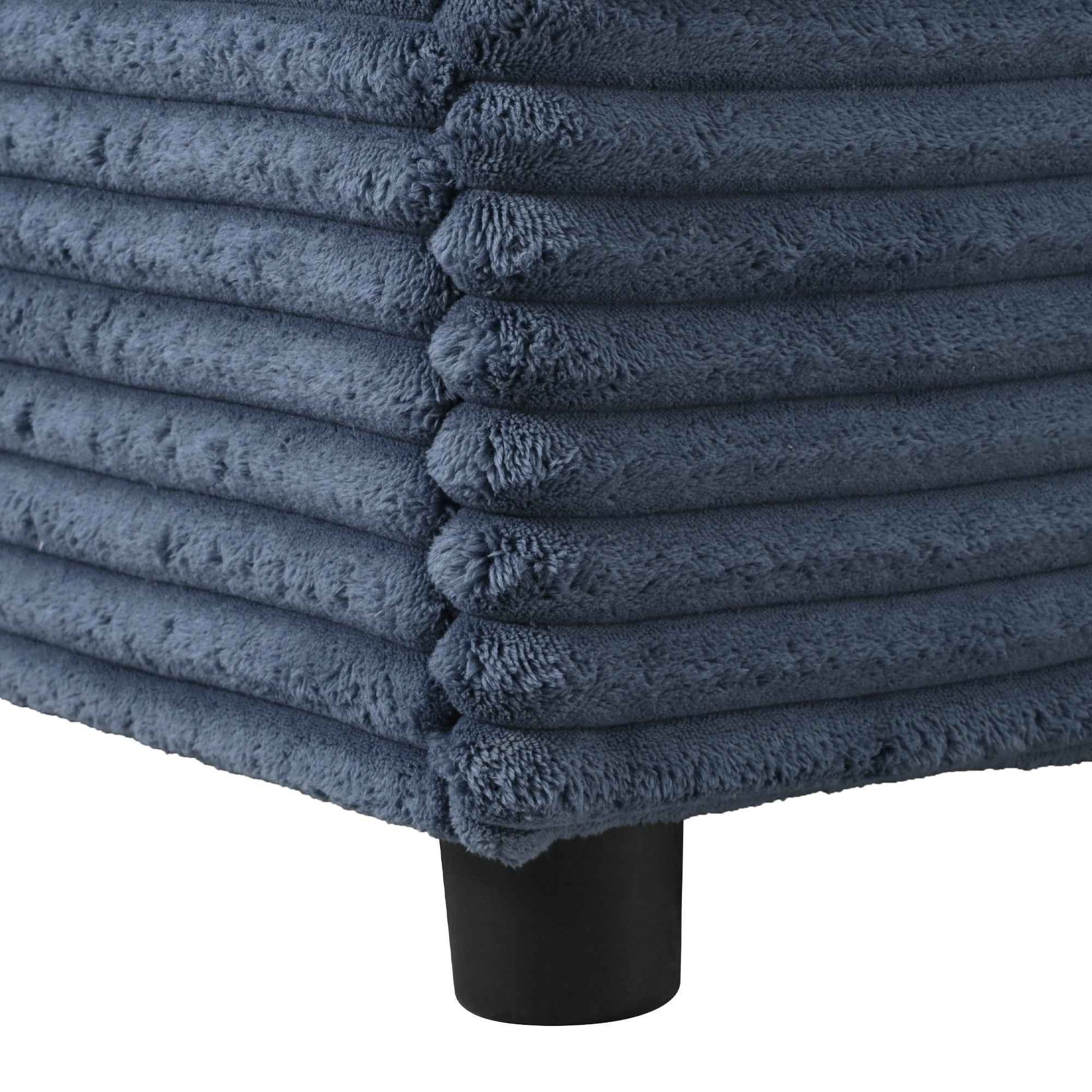 Oversized Loveseat Chaise Lounge Sectional Sofa Bed with USB Ports, Cup Holders, and Throw Pillows, Blue Corduroy