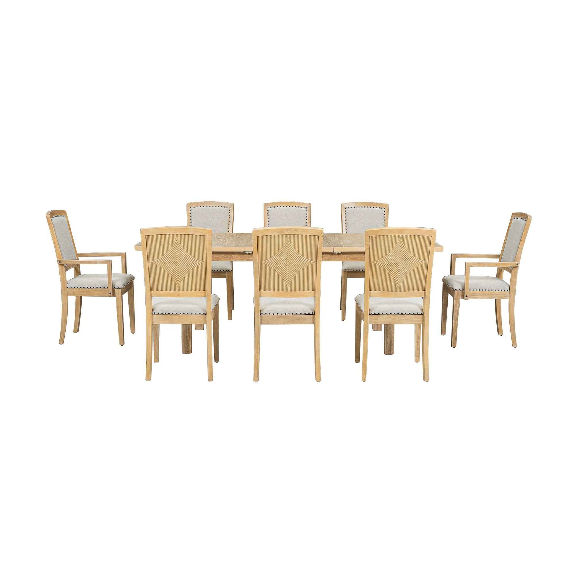 TOPMAX Rustic Extendable Dining Table Set with Removable Leaf, 6 Upholstered Armless Dining Chairs and 2 Padded Arm Chairs, Natural