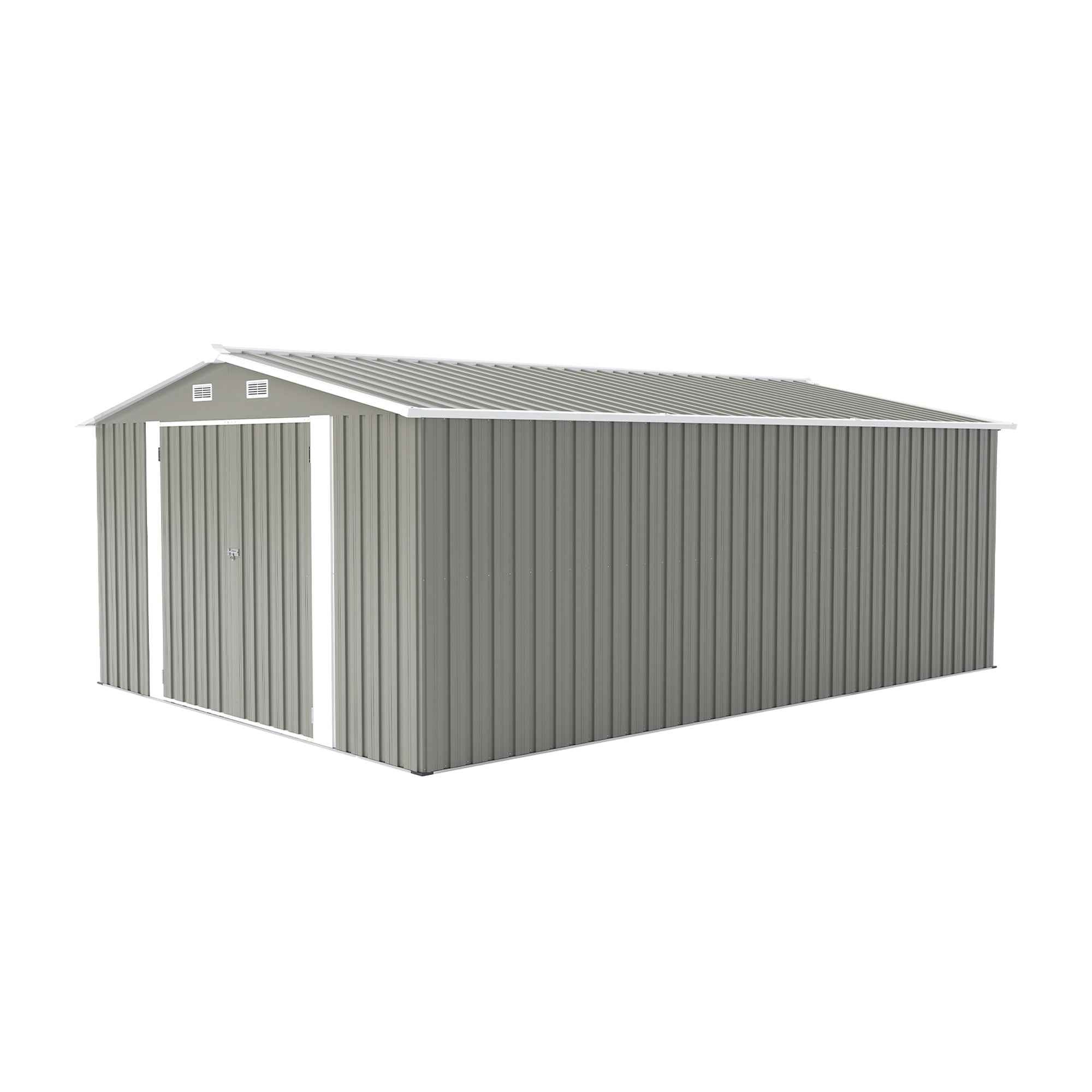 Campcraft  Outdoor Storage Shed 10×14 FT with 3 Lockable Doors,4 Air Vents & Sloped Roof,Utility Tool Shed Metal Storage Garden Sheds  Frame and 4 Vents,for Backyard,Patio,Lawn,Light Grey