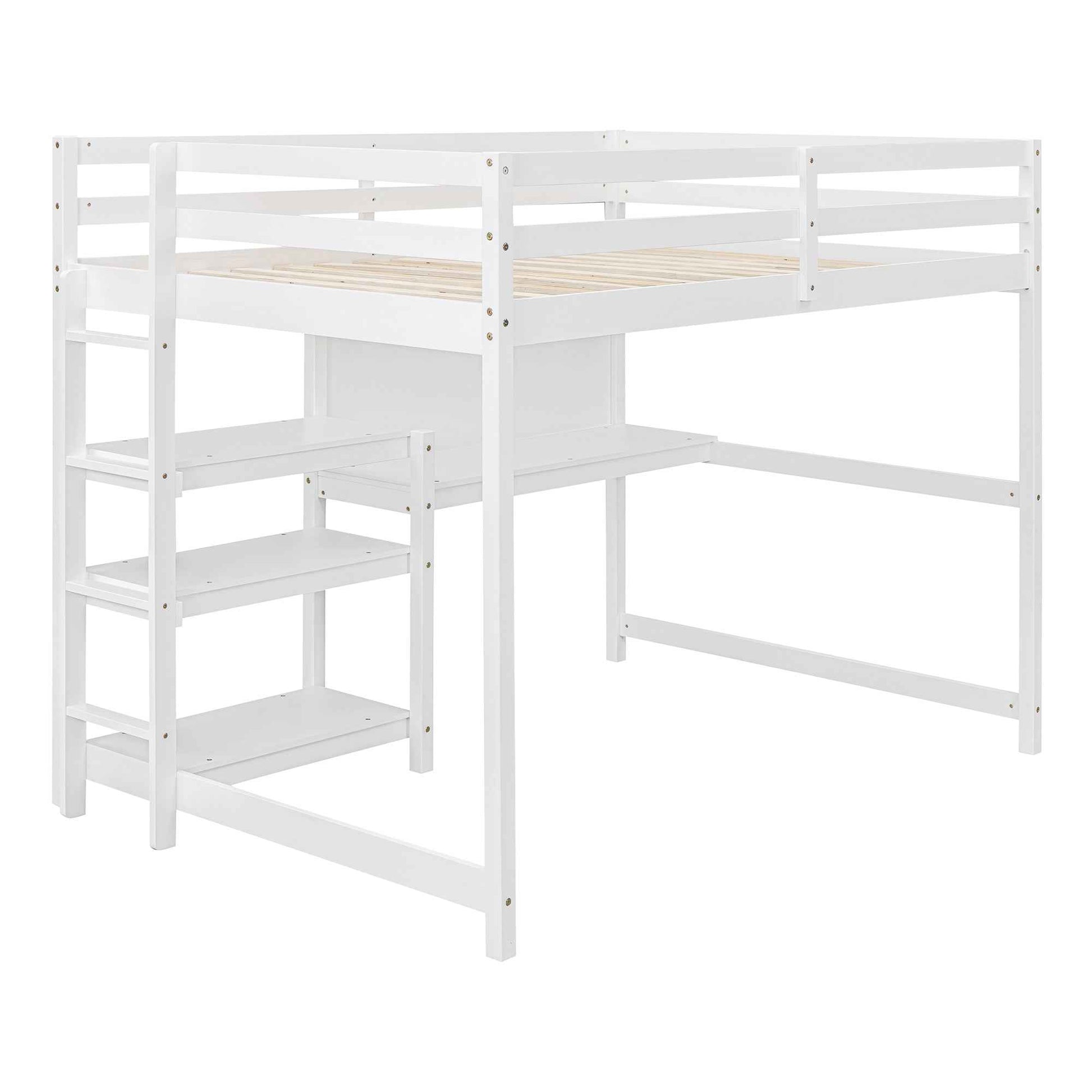 Hearth & Haven Chloe Full Loft Bed with Shelves, Desk and Writing Board, White