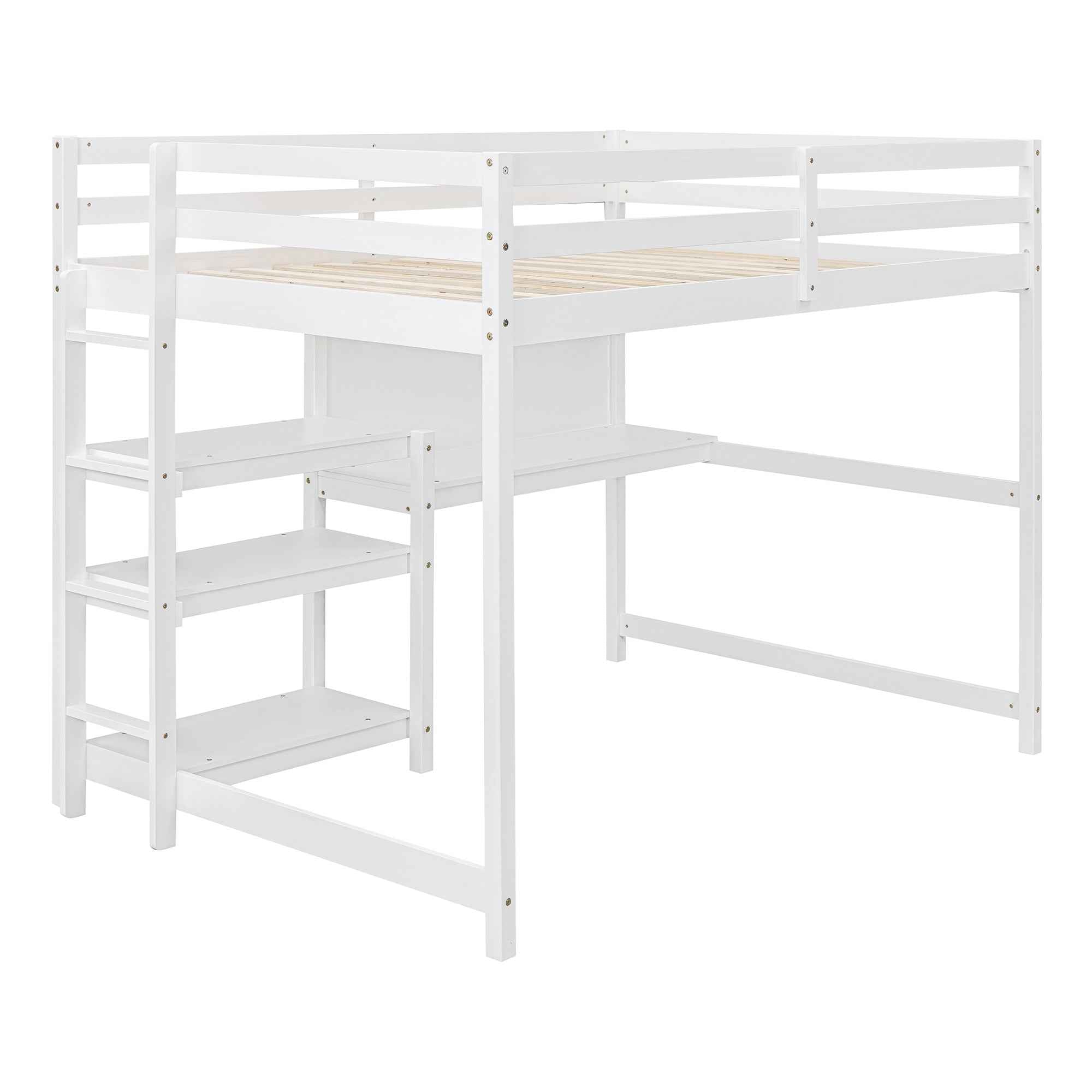Hearth & Haven Chloe Full Loft Bed with Shelves, Desk and Writing Board, White