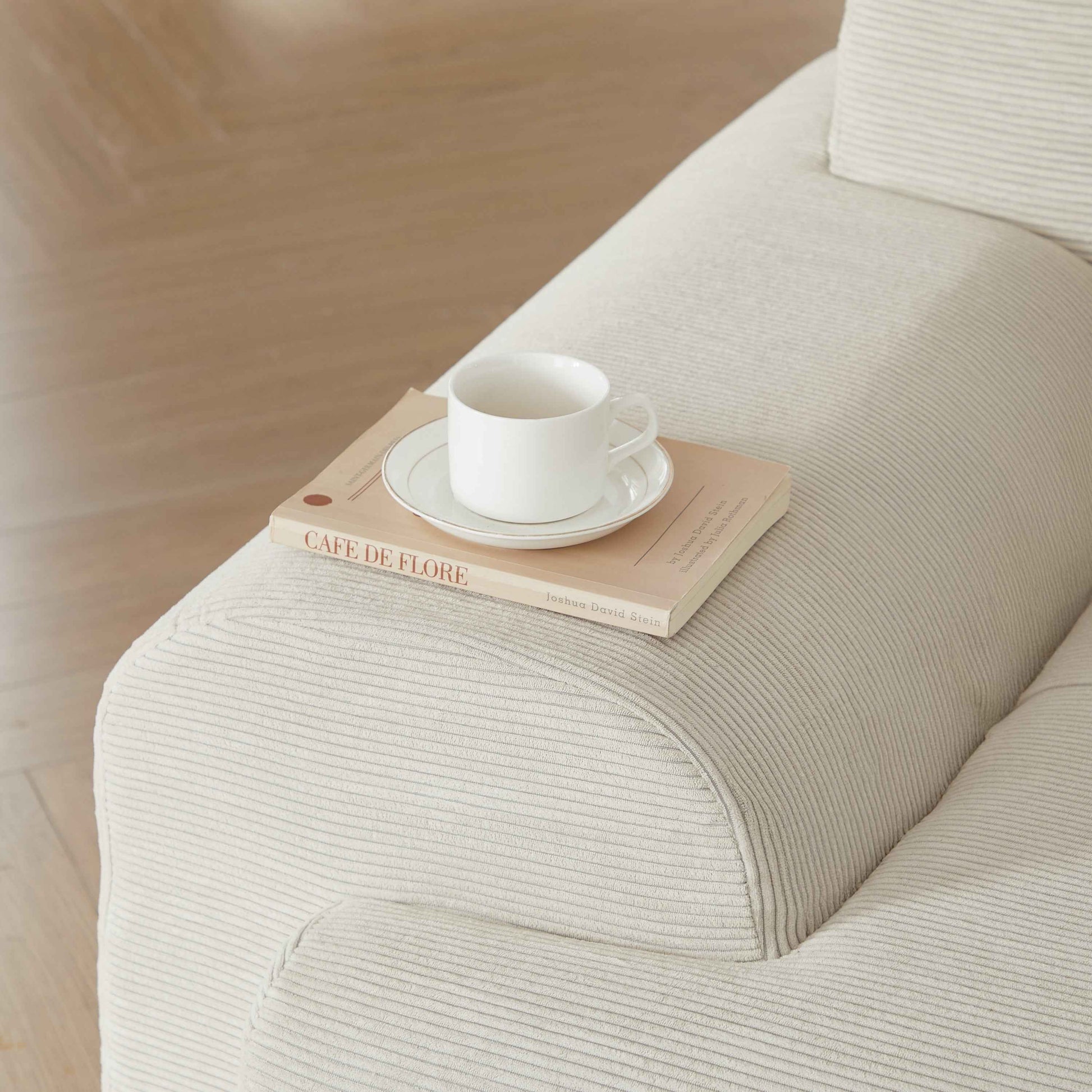 113' Modern L-Shaped Modular Sectional Sofa for Living Room, Corduroy Upholstery beige, Oversized 3-Seater Couch with Deep Seat and Movable Ottoman – No Assembly