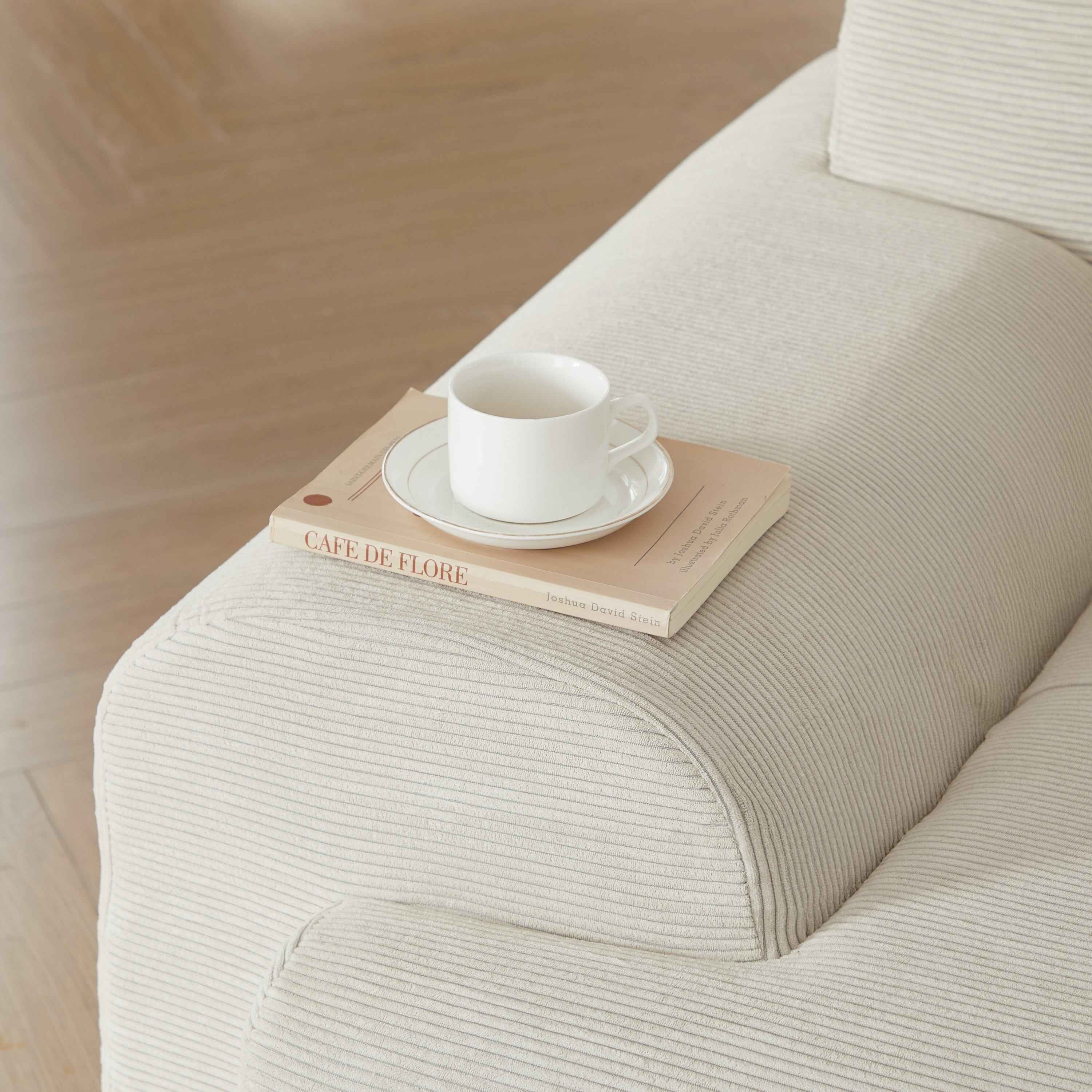 113' Modern L-Shaped Modular Sectional Sofa for Living Room, Corduroy Upholstery beige, Oversized 3-Seater Couch with Deep Seat and Movable Ottoman – No Assembly