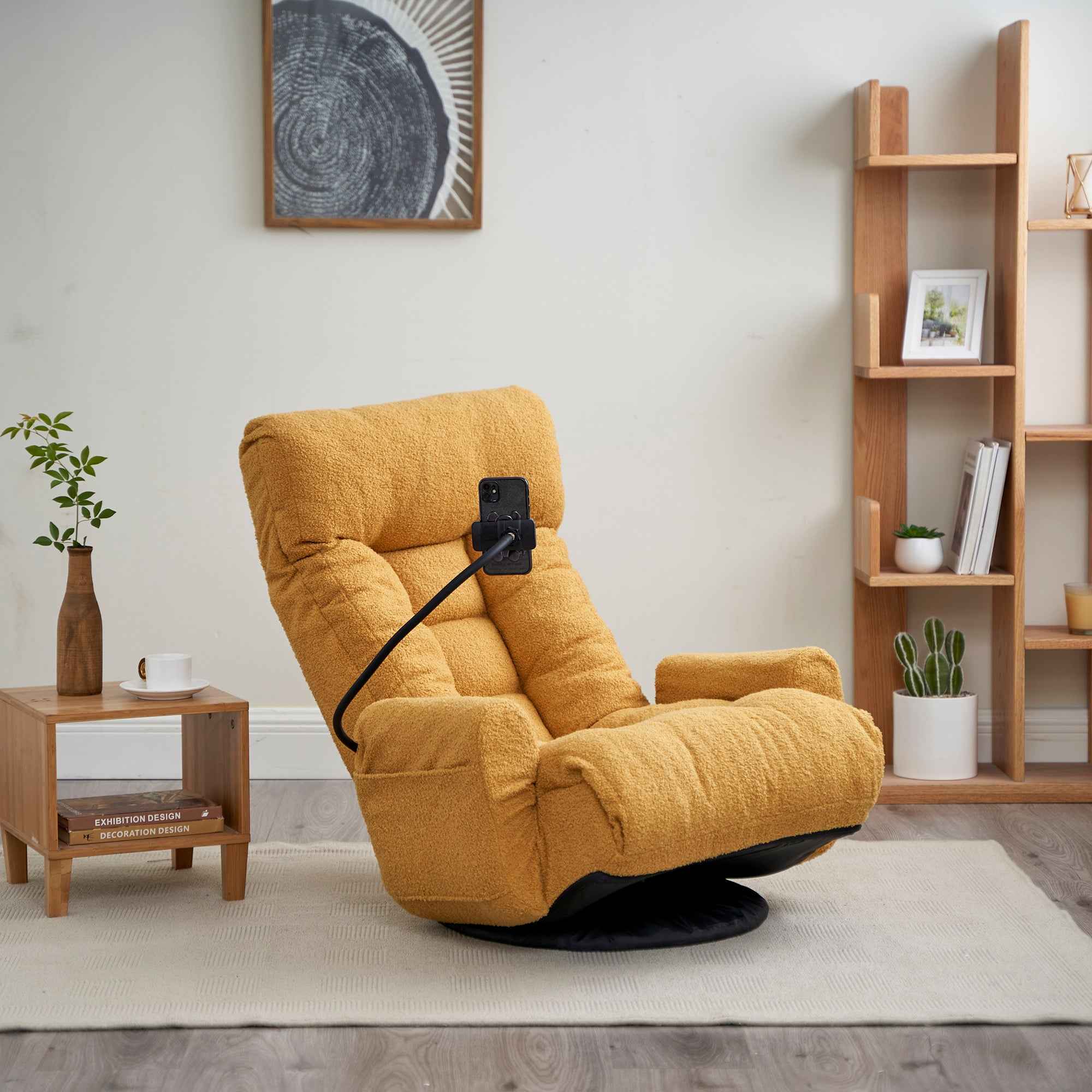 Adjustable Yellow Swivel Lounge Chair with 360-Degree Rotating Seat and Headrest Support, Leisure Chair Deck Chair - Game Chair for Living Room