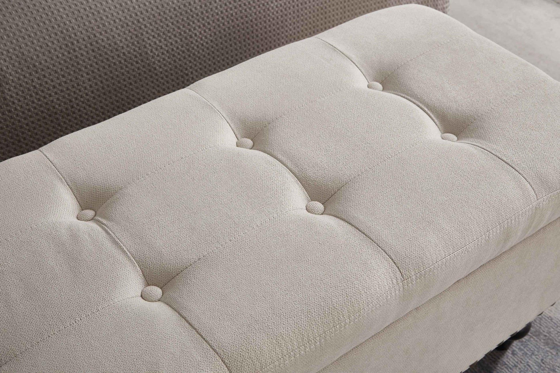 59' Bed Bench Ottoman with Storage  Beige Fabric