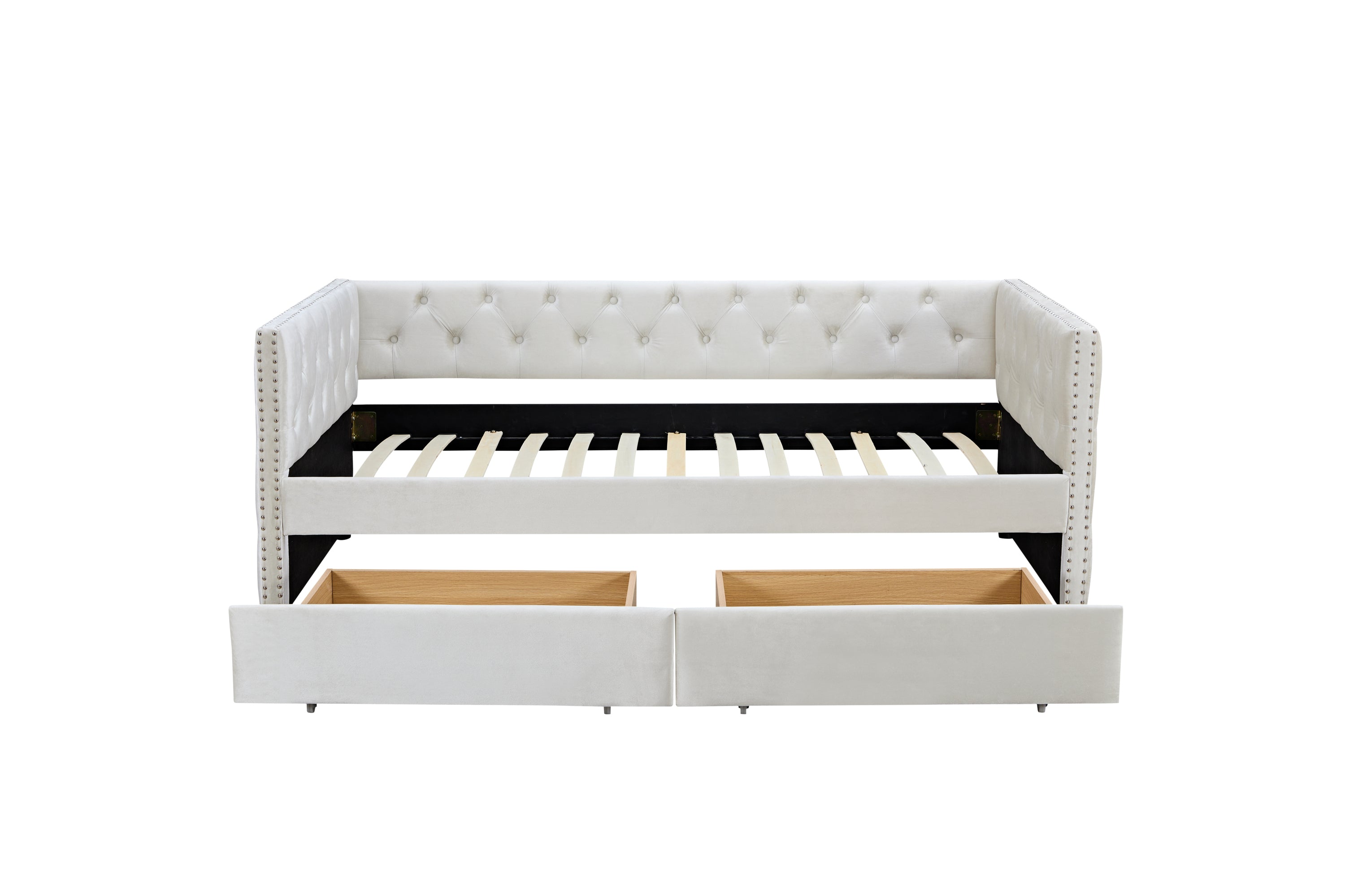 Sofa bed with drawers, modern velvet upholstered sofa bed with button tufted sofa bed frame with double drawers, bedroom living room furniture,Beige (83.47''x42.91''x30.71''')