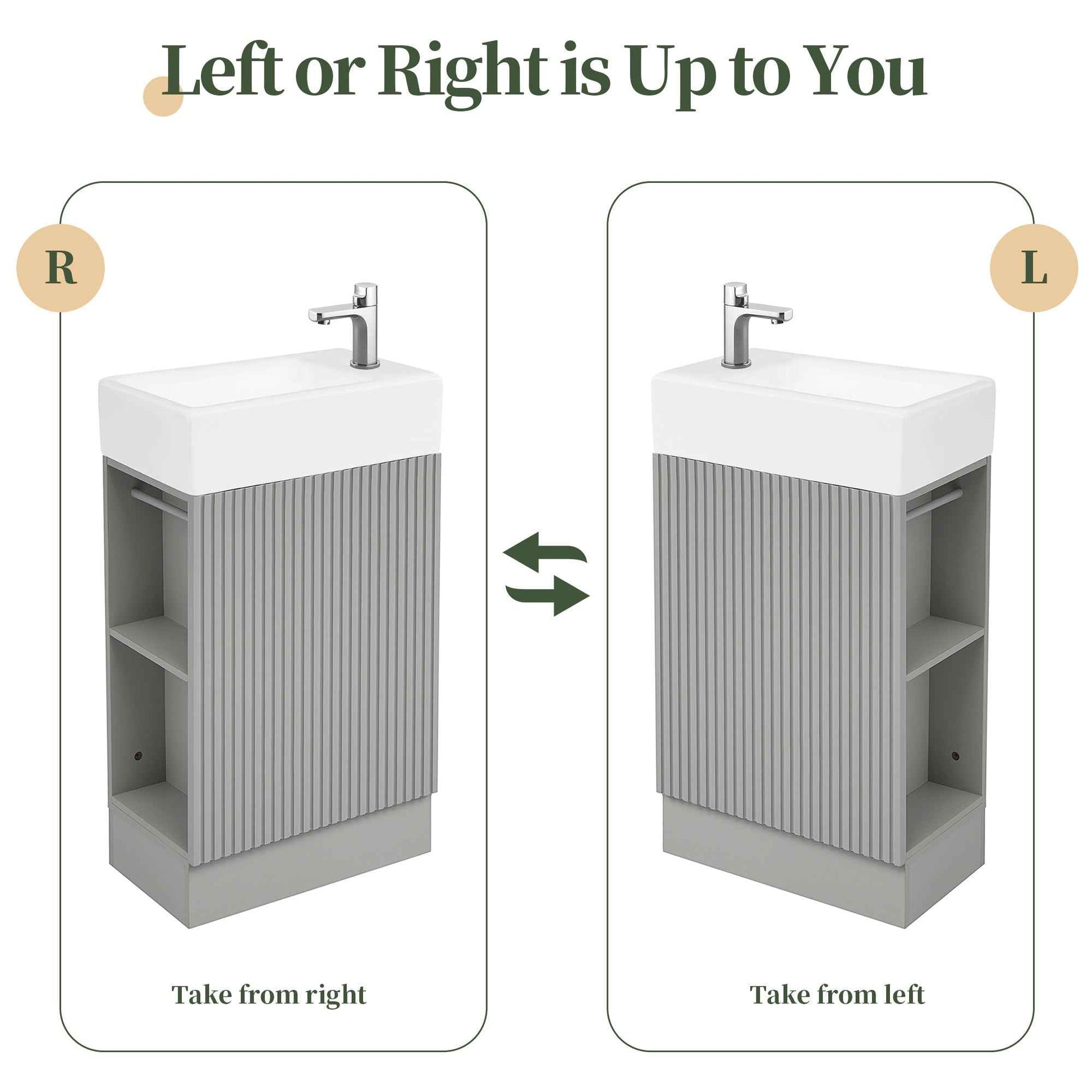 18.6' Bathroom Vanity with Sink, Bathroom Vanity Cabinet with Two-tier Shelf, Left or Right Orientation, Grey  (Old Sku:WF308491AAE)