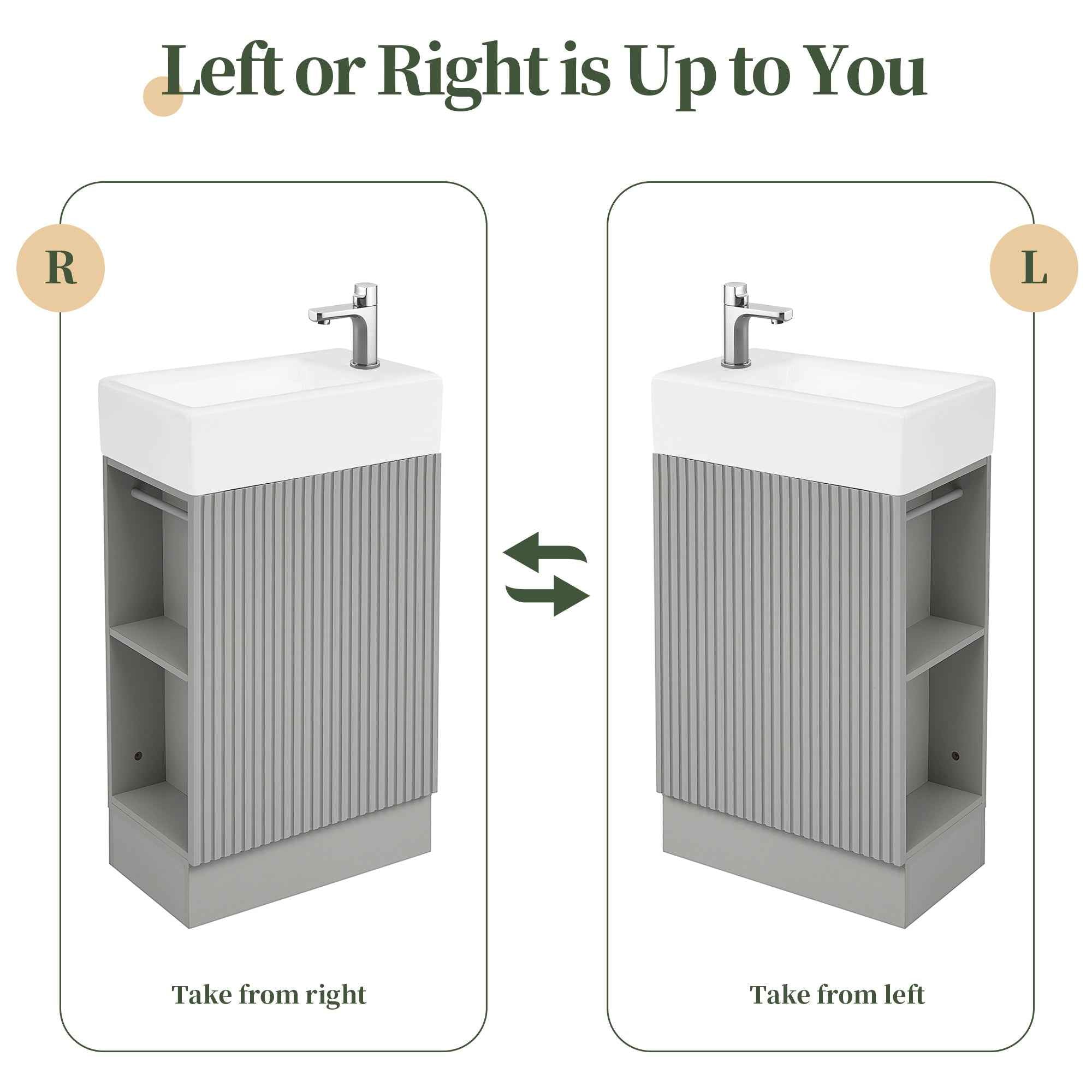 18.6' Bathroom Vanity with Sink, Bathroom Vanity Cabinet with Two-tier Shelf, Left or Right Orientation, Grey  (Old Sku:WF308491AAE)