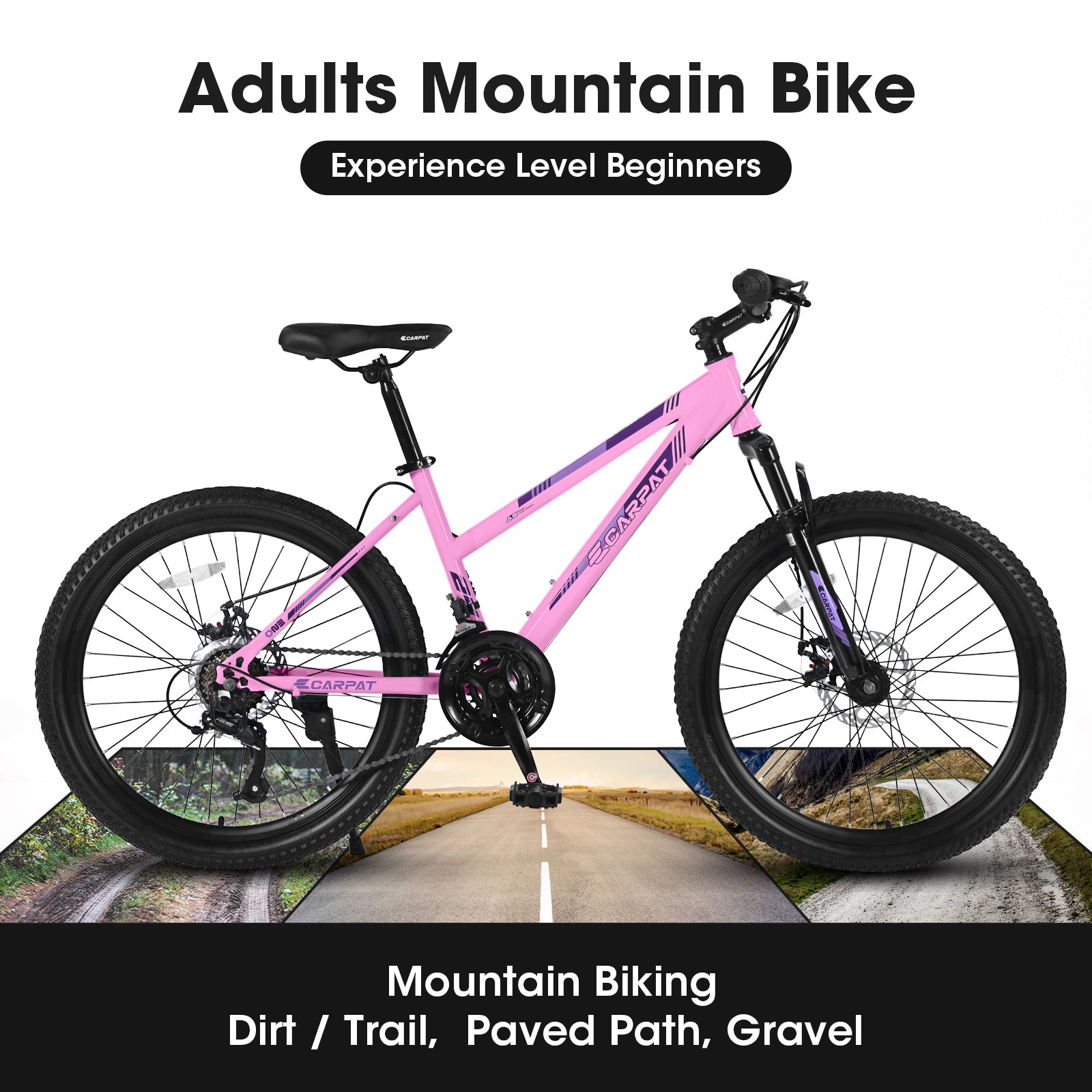 S26103  26 inch Mountain Bike for Teenagers Girls Women, Shimano 21 Speeds with Dual Disc Brakes and 100mm Front Suspension, White/Pink