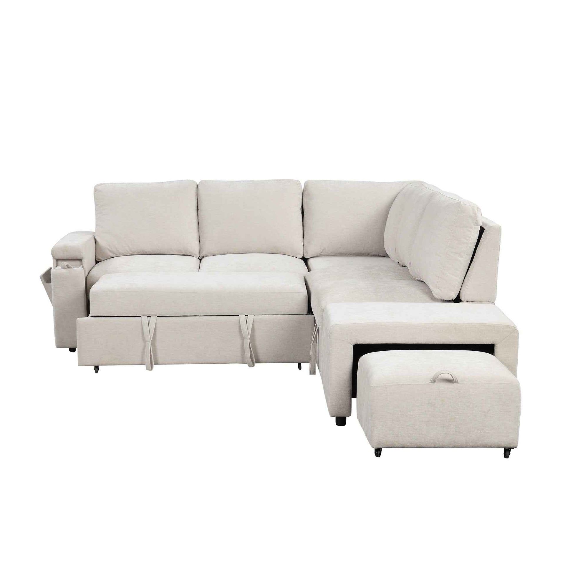 U_STYLE  L-shaped Padded Modular Sofa with Storage Space, USB Ports, and Cup Holders on the Armrests, Suitable for Living Rooms, Offices, and Apartments.