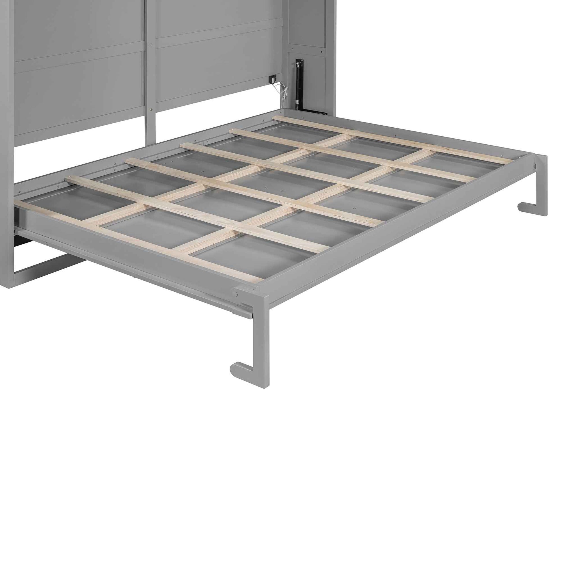 Queen Size Murphy Bed Wall Bed Modern design with LED Lights,Gray