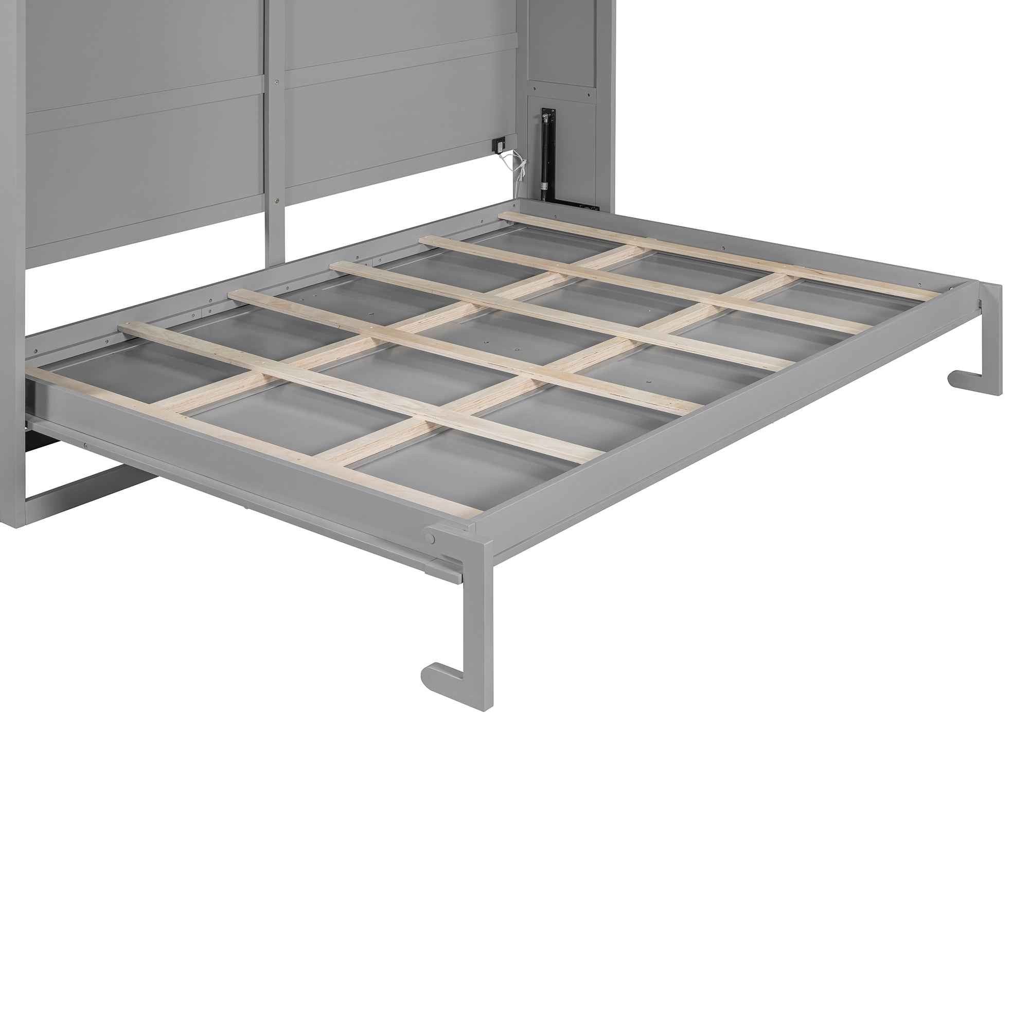 Queen Size Murphy Bed Wall Bed Modern design with LED Lights,Gray