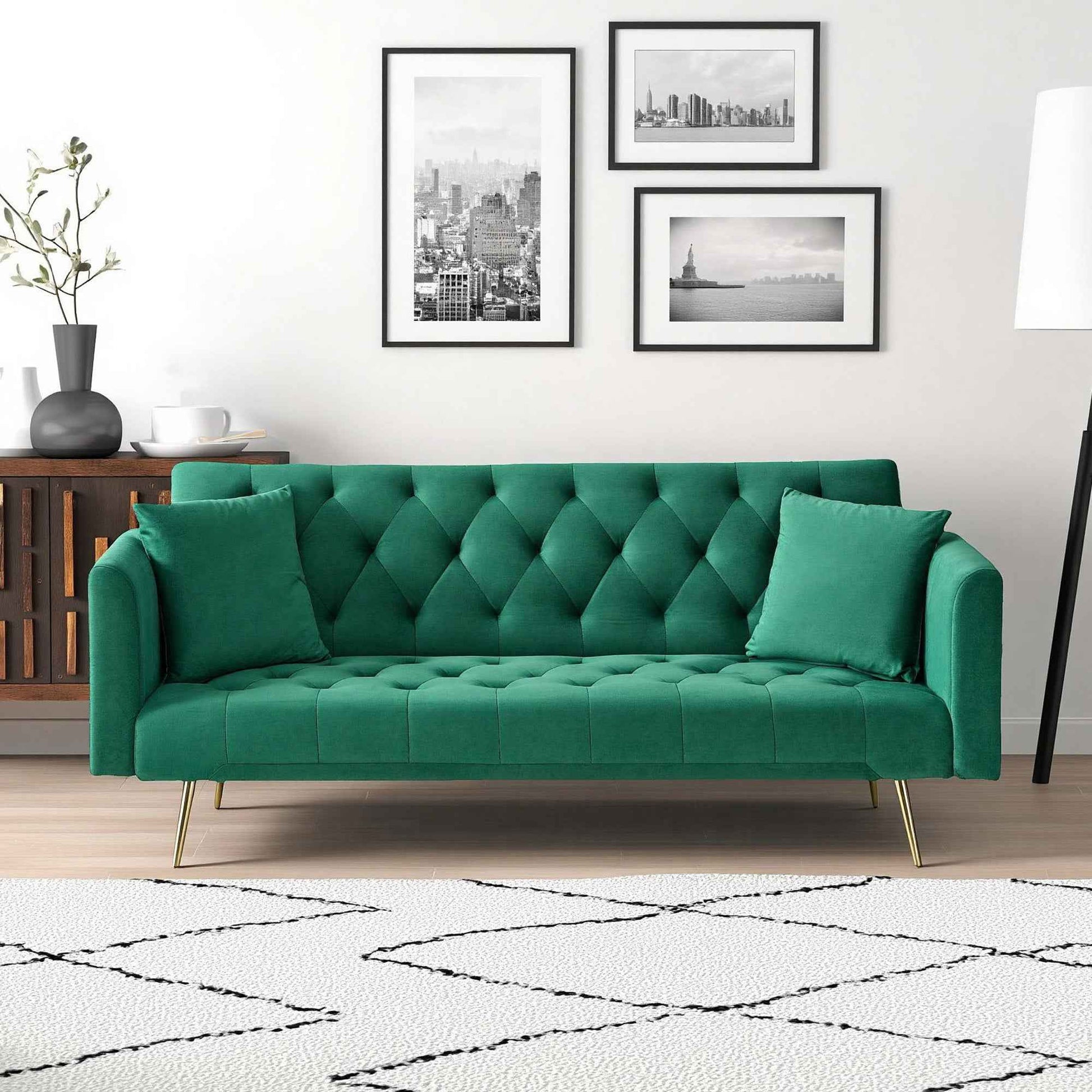 71 inch convertible love seat sofa, American retro  green velvet, suitable for small living room, bedroom, office