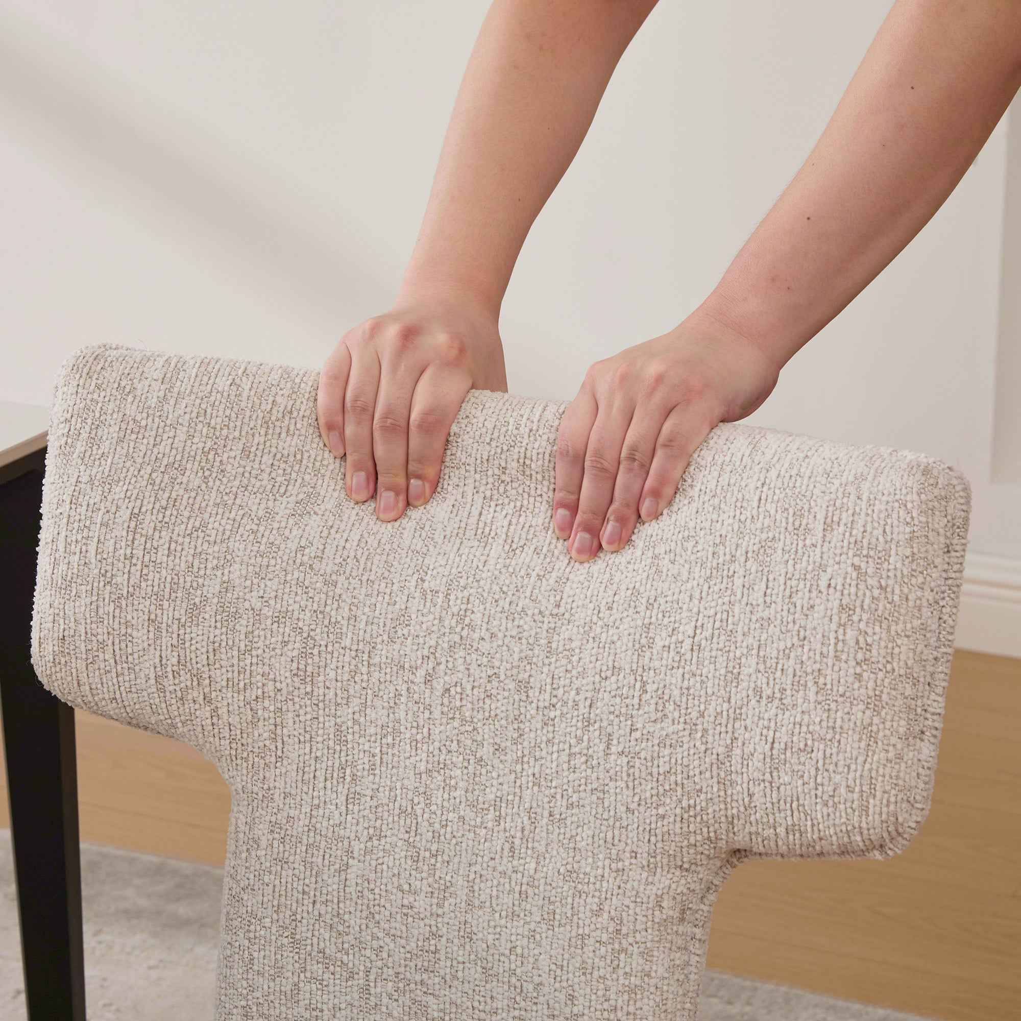 Modern Beige Chenille Dining Chair Set of 2 with Rubberwood Legs, Armless Curved Back Accent Chairs for Living Room Bedroom Restaurant Cafes Dining Room Reception, 22.05' Wide