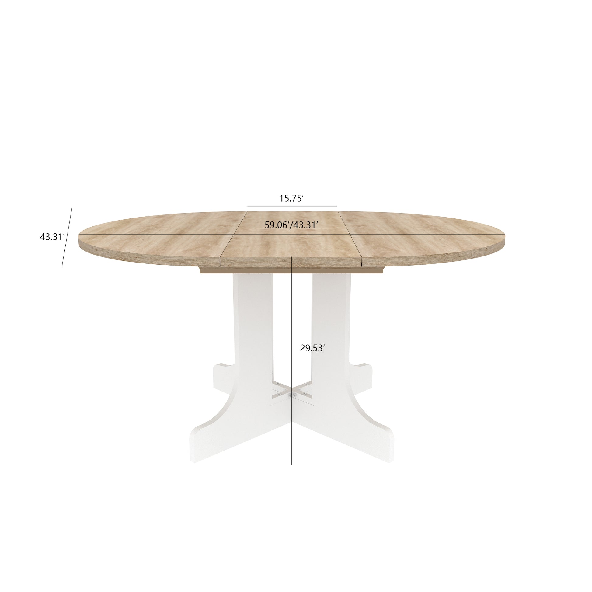 Dining Table for Farmhouse Kitchen 59x43 Inch Expandable Oval Table Top with Removable Leaf Trestle X Shaped Base White - Abrihome