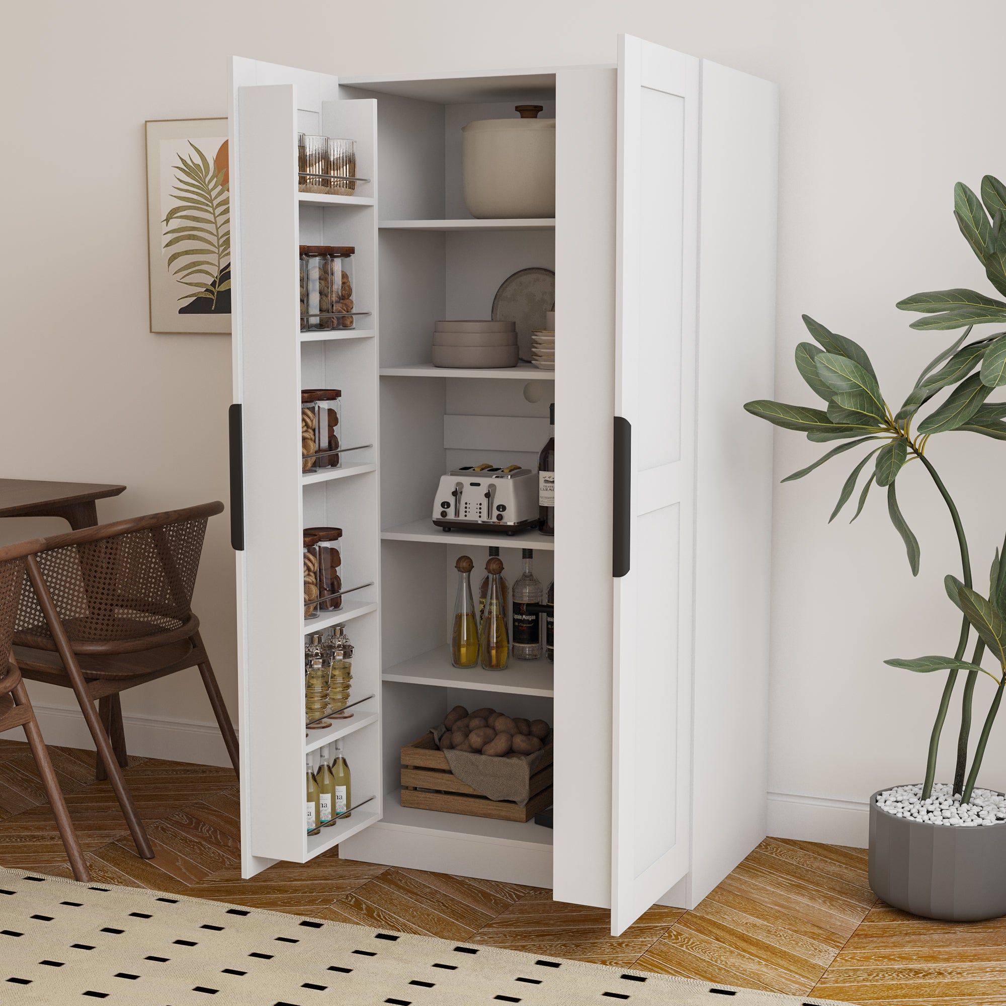 62.99in Kitchen Pantry Cabinet, White Freestanding Buffet Cupboards Sideboard with Doors &  Shelves, Kitchen Pantry Storage Cabinet for Kitchen, Living Room and Dinning Room - Abrihome