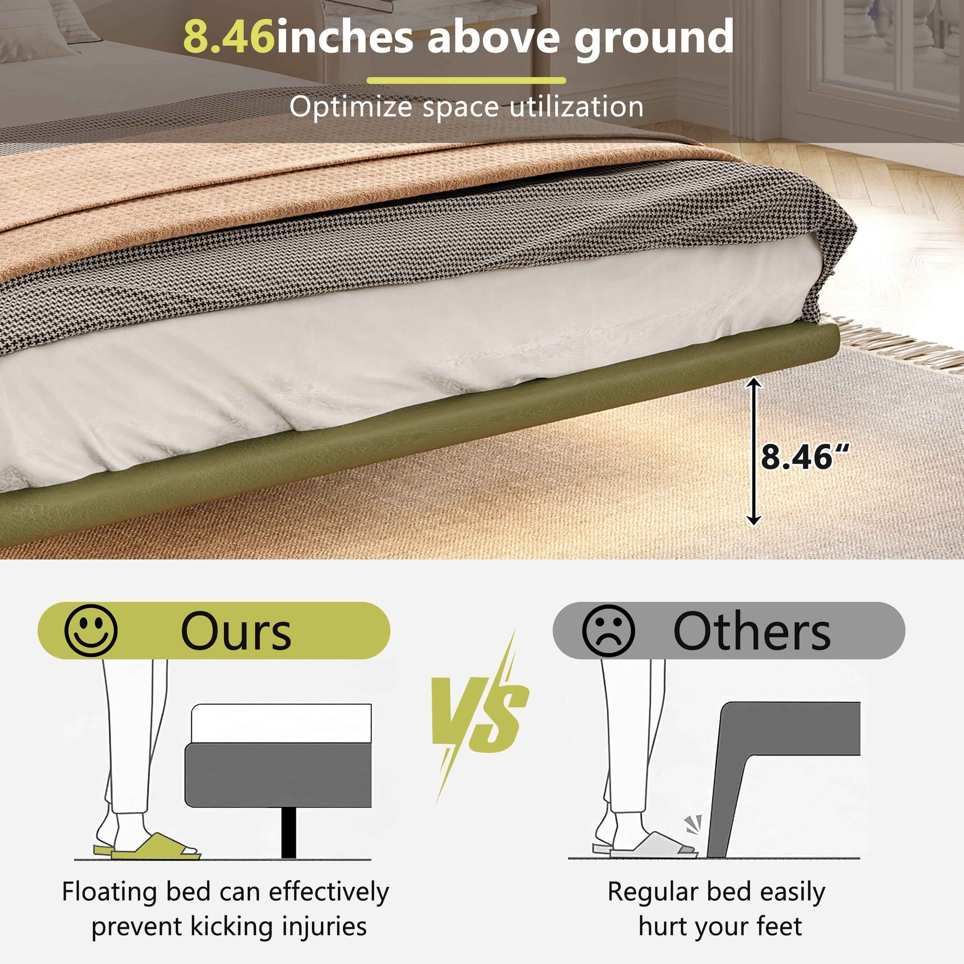 Floating Bed Frame with LED Light, Modern PU Leather Platform Bed, No Boxing Spring Needed, Assemble Easily, Full Size