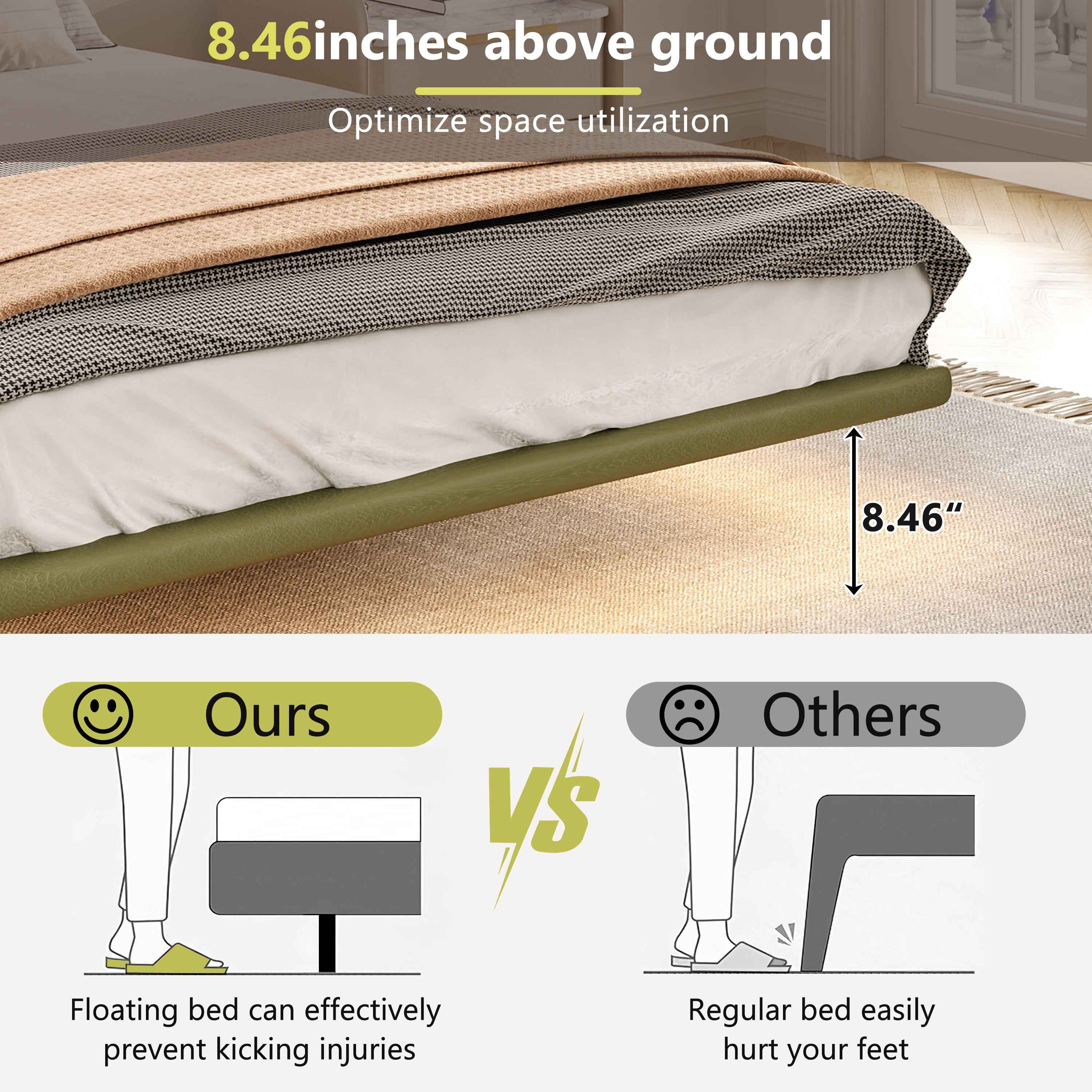 Floating Bed Frame with LED Light, Modern PU Leather Platform Bed, No Boxing Spring Needed, Assemble Easily, Full Size