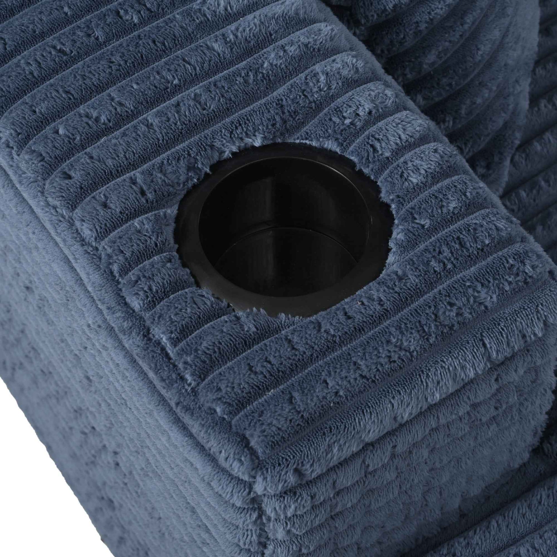 Oversized Loveseat Chaise Lounge Sectional Sofa Bed with USB Ports, Cup Holders, and Throw Pillows, Blue Corduroy