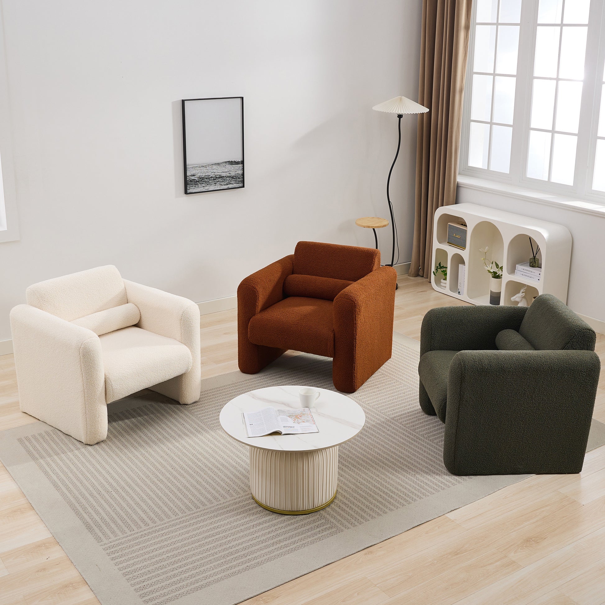 Modern Accent Chair Lambskin Sherpa Fabric Upholstered Comfy Reading Arm Chair Seaweed Green - Abrihome