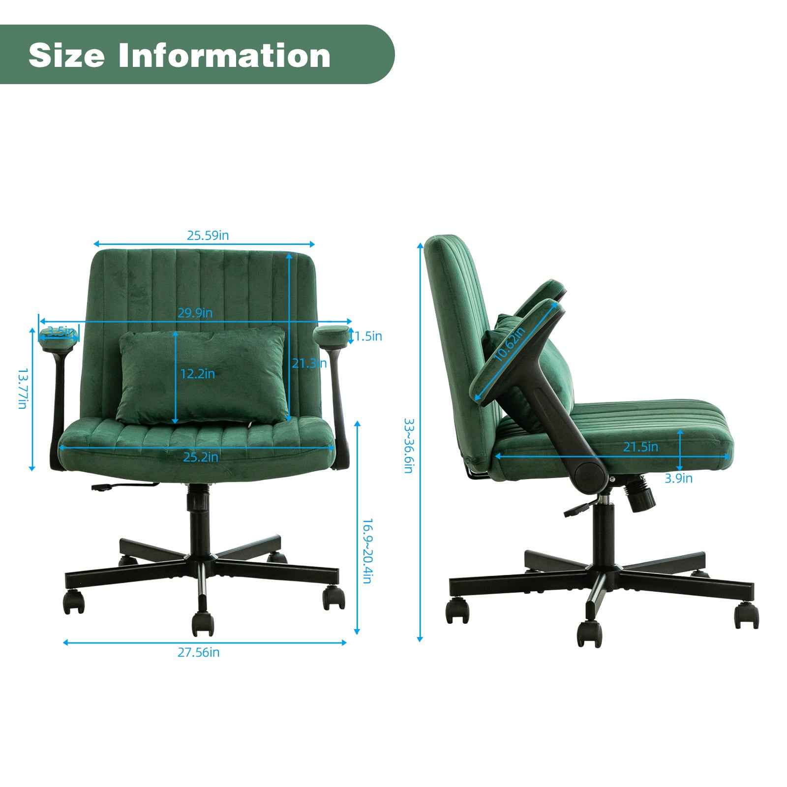 Green Velvet Criss Cross Armrest Office Chair with Wheels - Modern for Home Office, Meditation & Creative Work