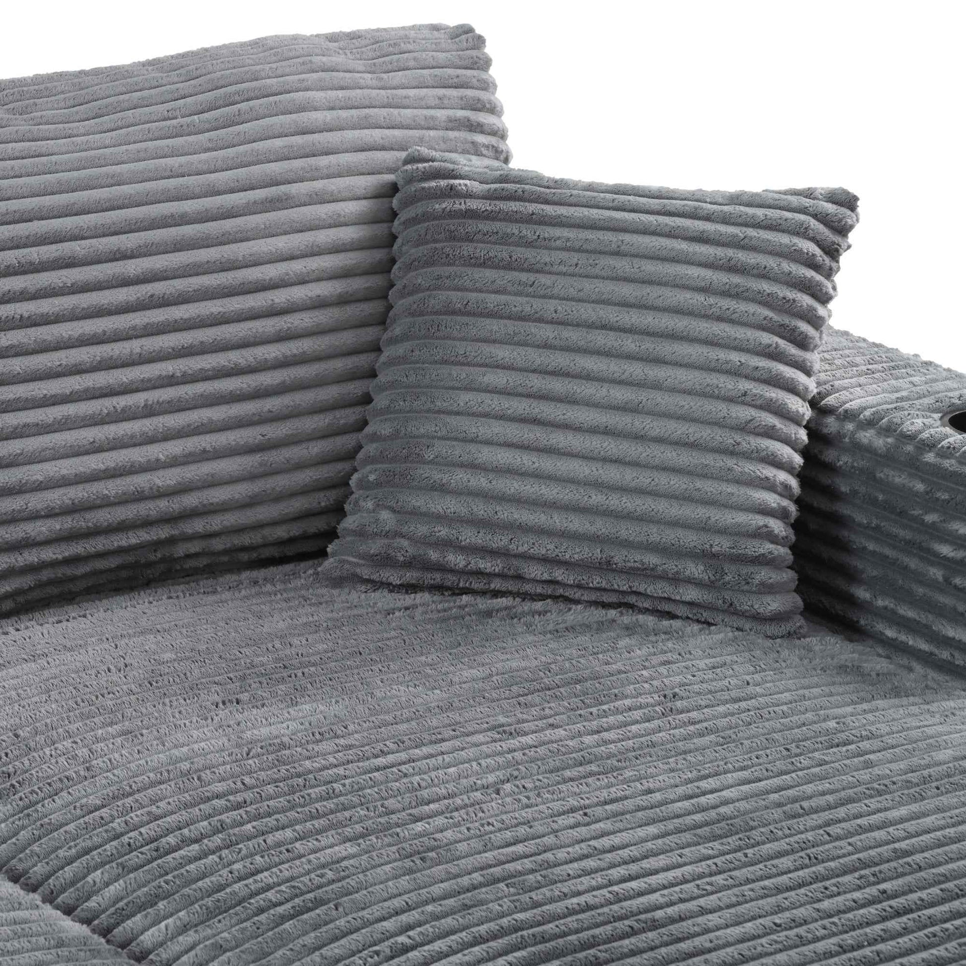 Oversized Loveseat Chaise Lounge Sectional Sofa Bed with USB Ports, Cup Holders, Throw Pillows, Dark Gray Corduroy, 86.5'