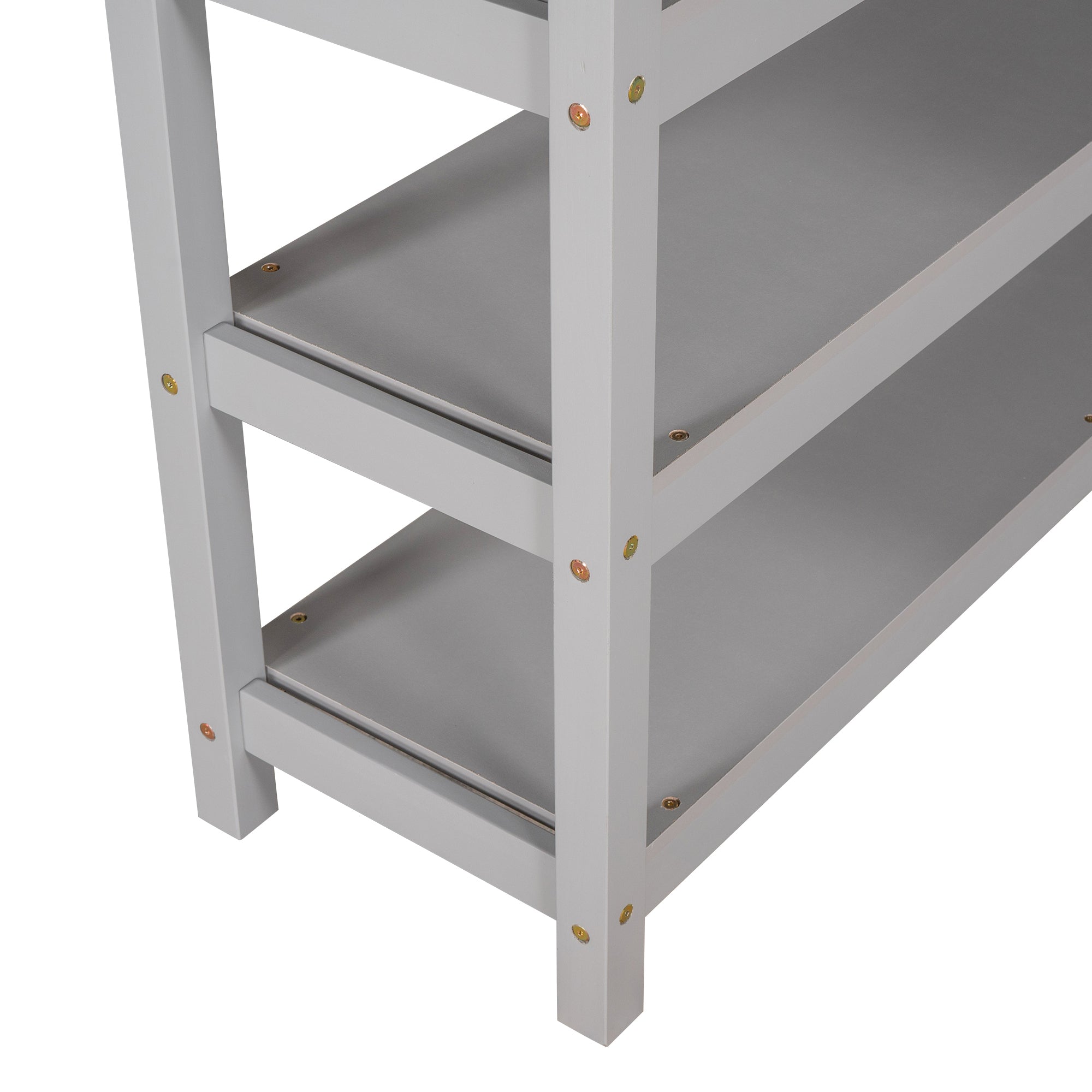 Full Size Loft Bed with Storage Shelves and Under-bed Desk, Gray(OLD SKU:SM000246AAE-1)