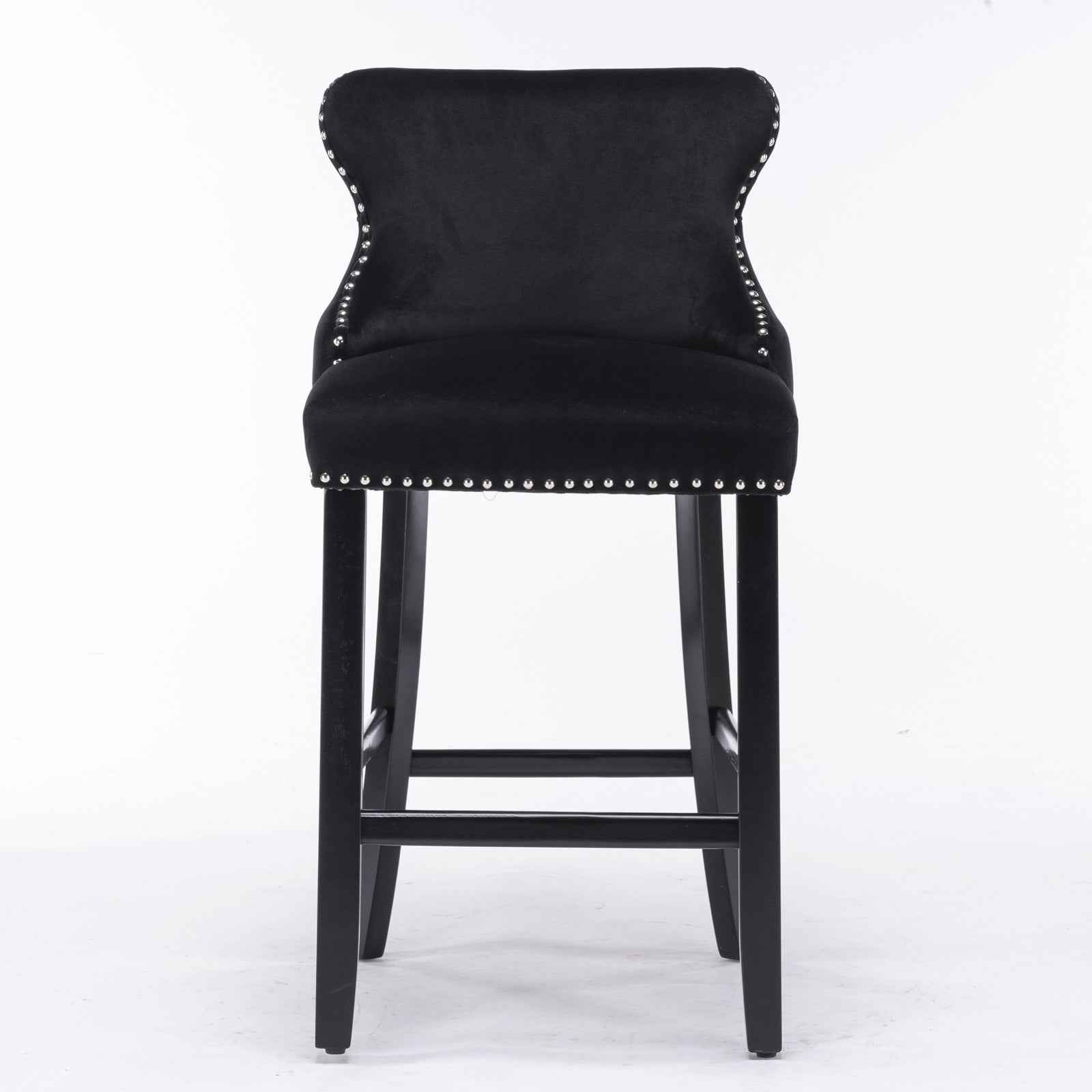 A&A Furniture,Contemporary Velvet Upholstered Wing-Back Barstools with Button Tufted Decoration and Wooden Legs, and Chrome Nailhead Trim, Leisure Style Bar Chairs,Bar stools,Set of 2 (Black),SW1824BK