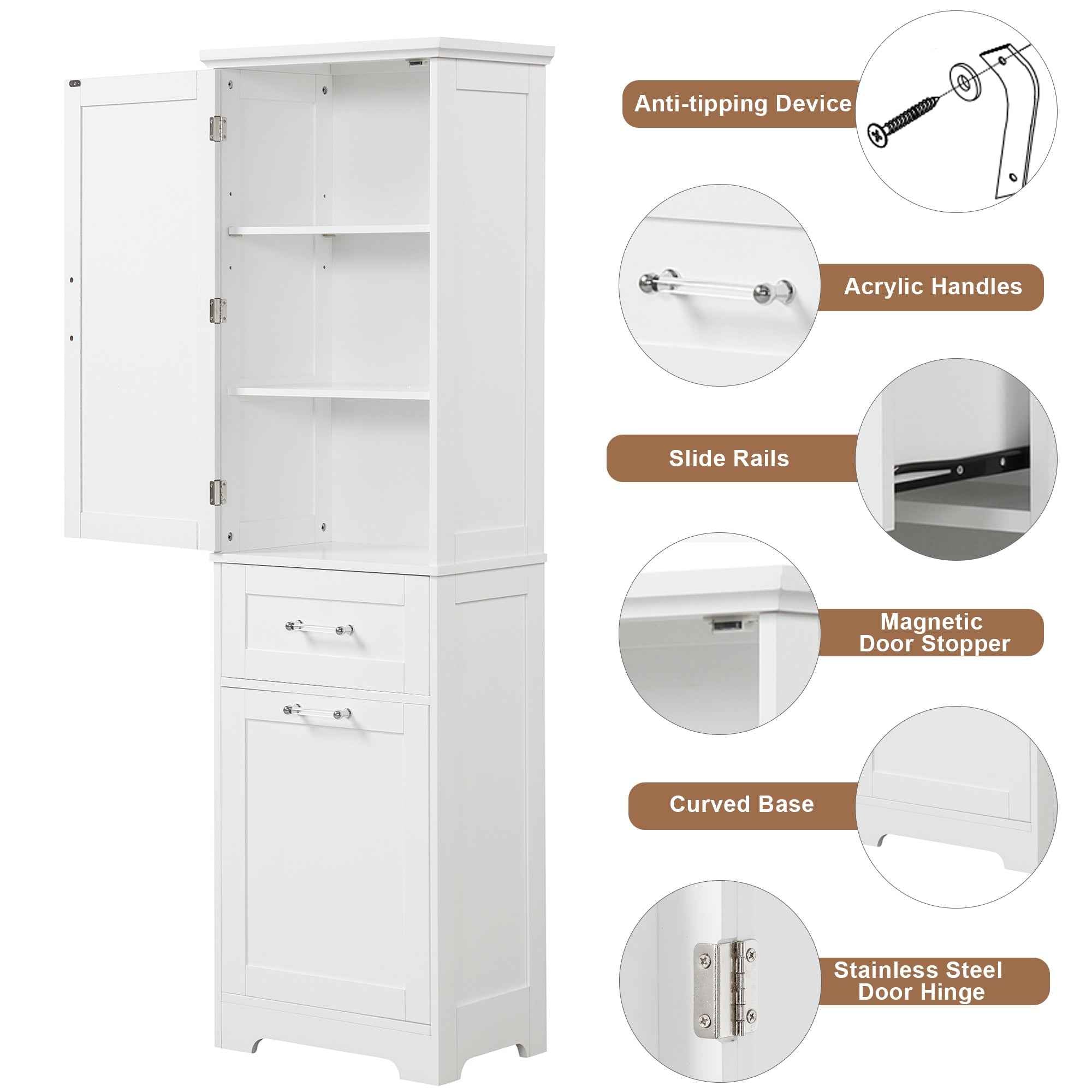 Tall Bathroom Storage Cabinet, Freestanding Storage Cabinet with Two Different Size Drawers and Adjustable Shelf, MDF Board with Painted Finish, White (Old Sku:WF312730AAK)