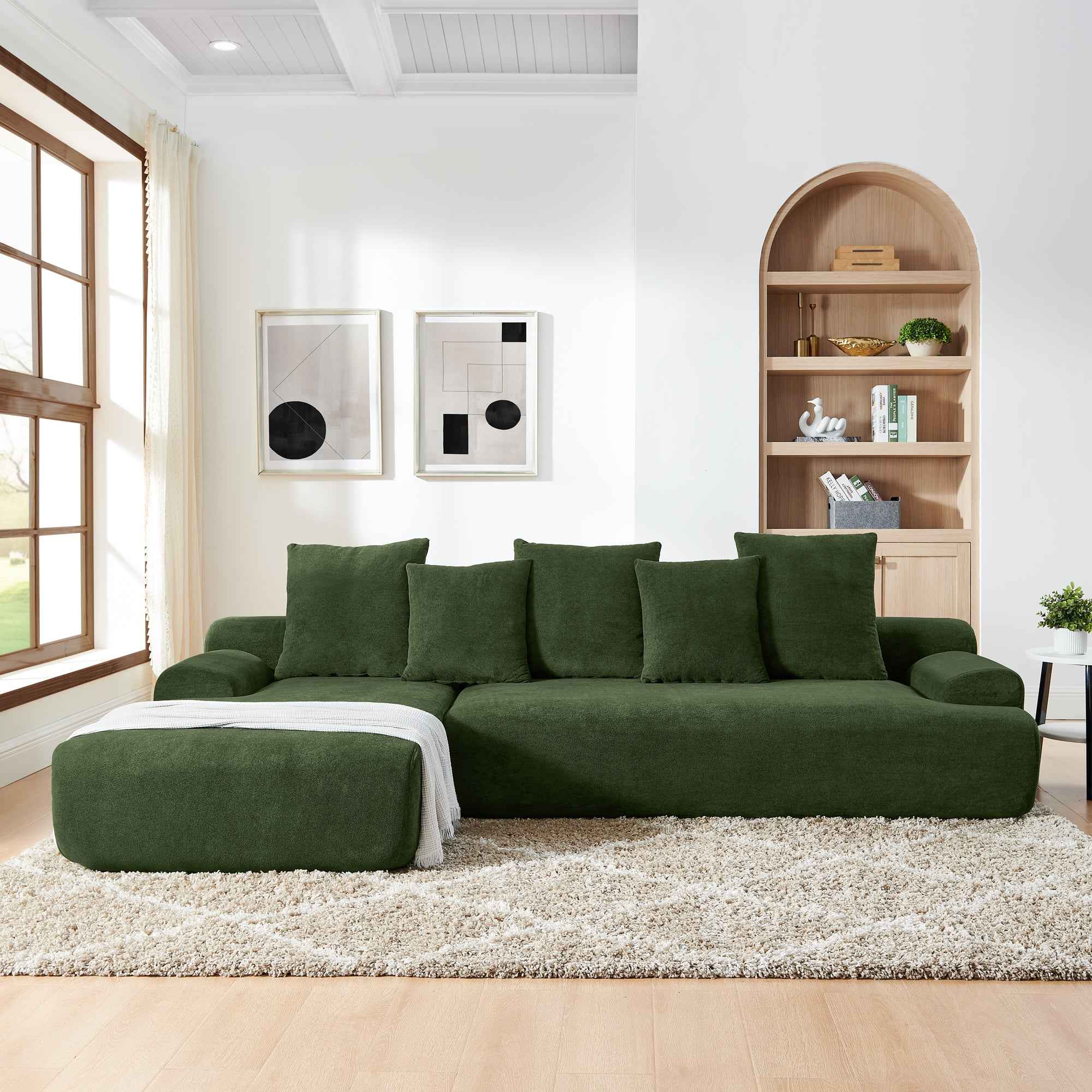 110.25x67'' Modern Upholstered L-Shape Sectional Sofa Couch, Modular Compressed Sofa with Free Combination for Living Room Bedroom, Melange Velvet, Green