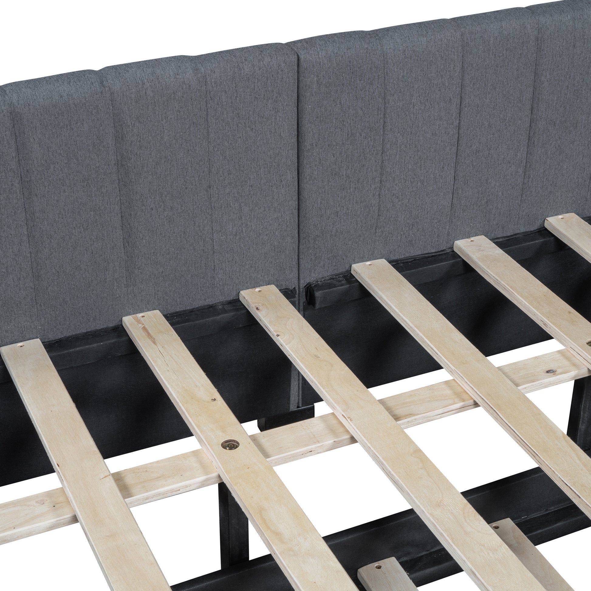 Full Size Upholstered Daybed with Trundle Sofa Bed Frame No Box Spring Needed, Linen Fabric(Gray) - Abrihome