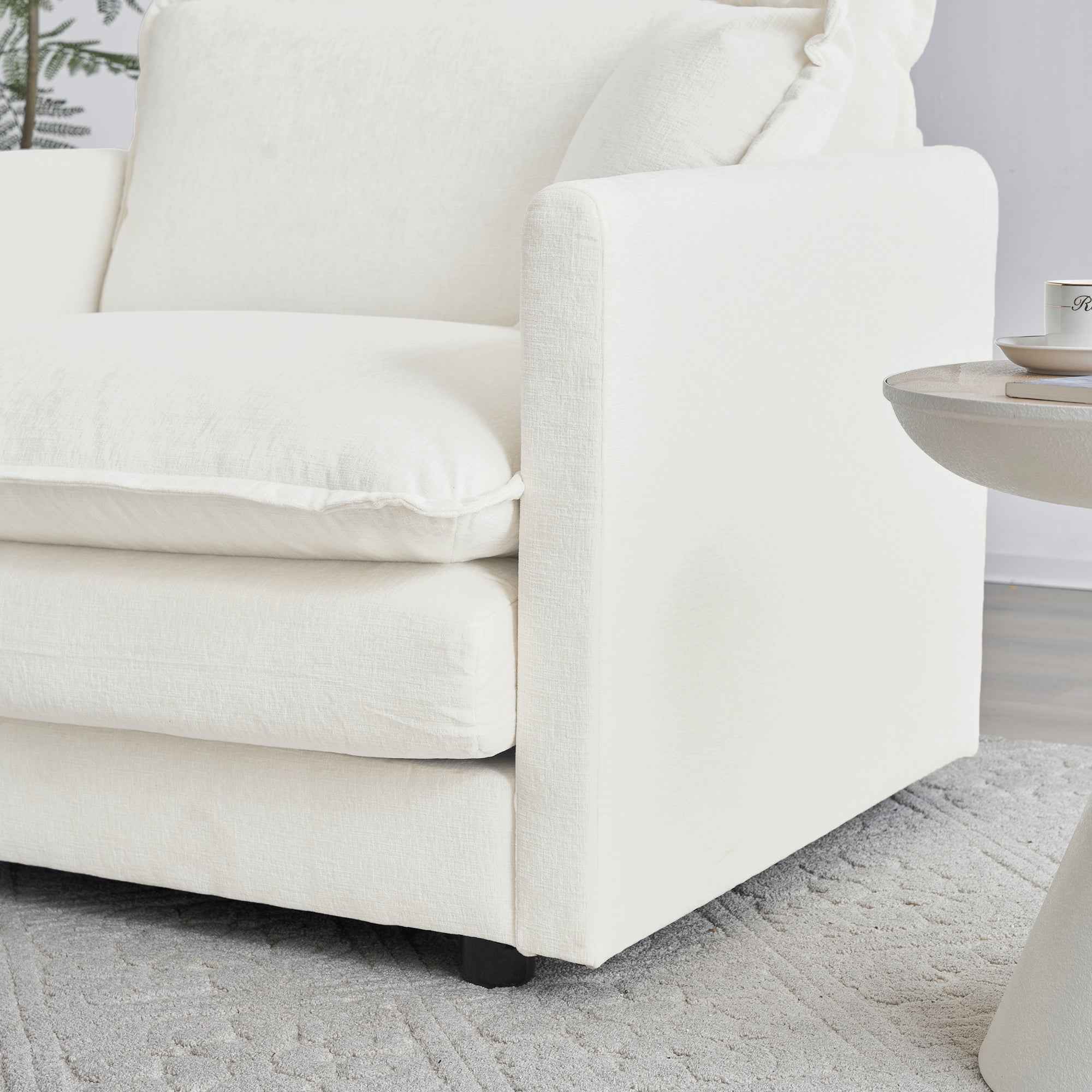 Free Combination Comfy Upholstery Modular Oversized L Shaped Sectional Sofa With Reversible Ottoman, White Chenille