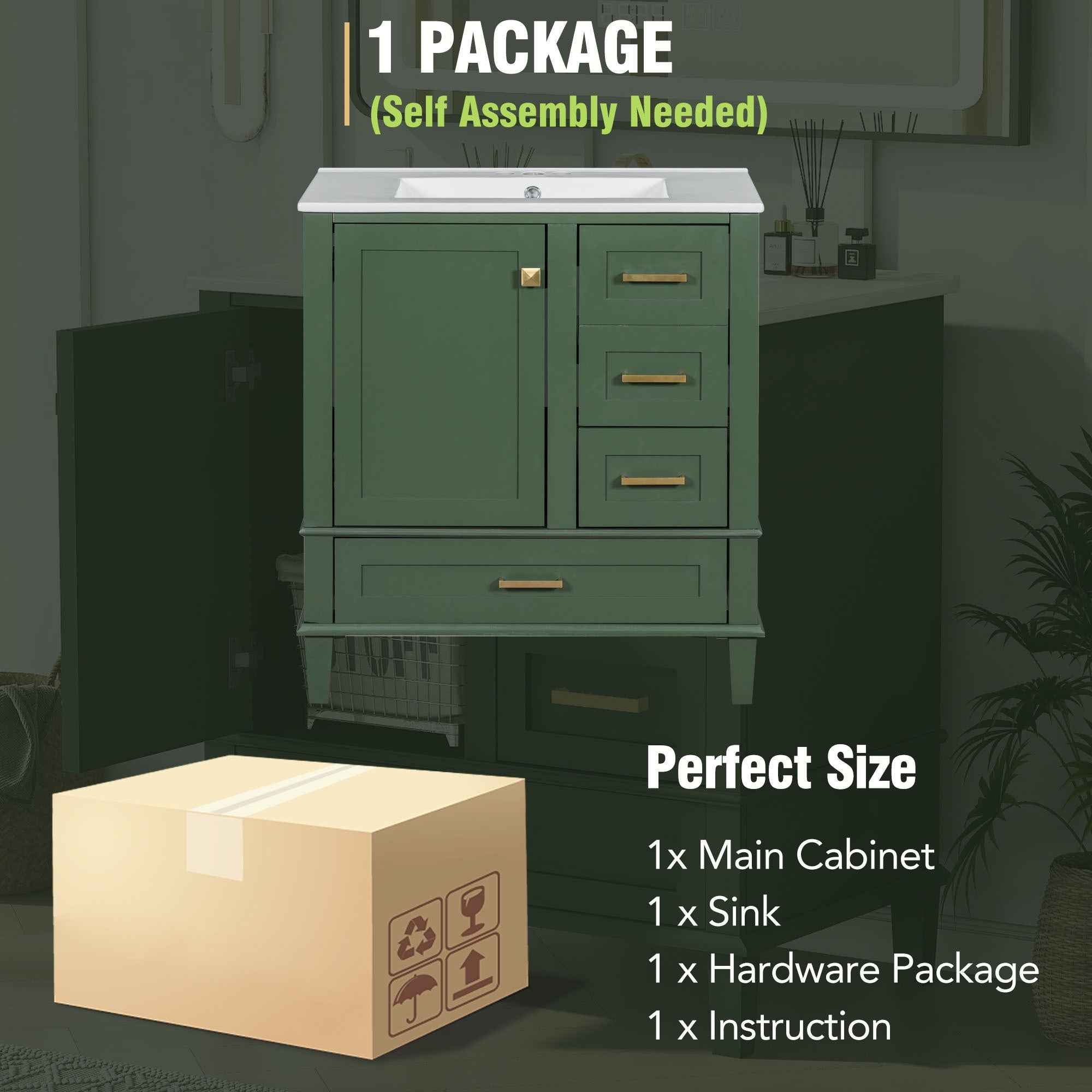 Modern Bathroom Vanity with Sink Combo Set, Solid Wood Frame, Green, 30 Inches