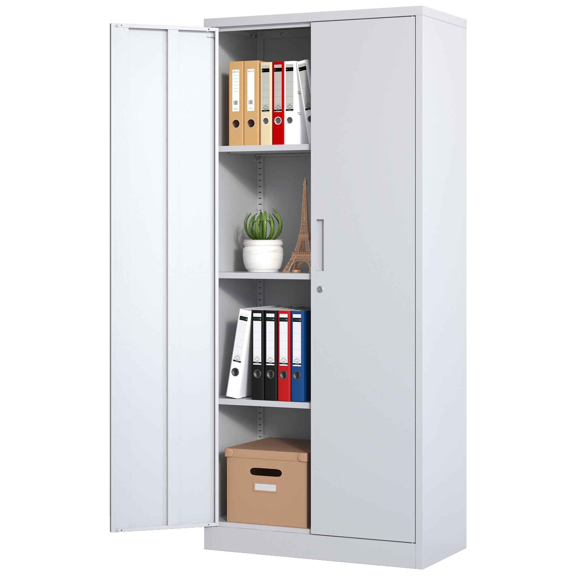 Heavy Duty Metal Garage Storage Cabinet, White Steel Locking Cabinet with Adjustable Shelves, 71'H