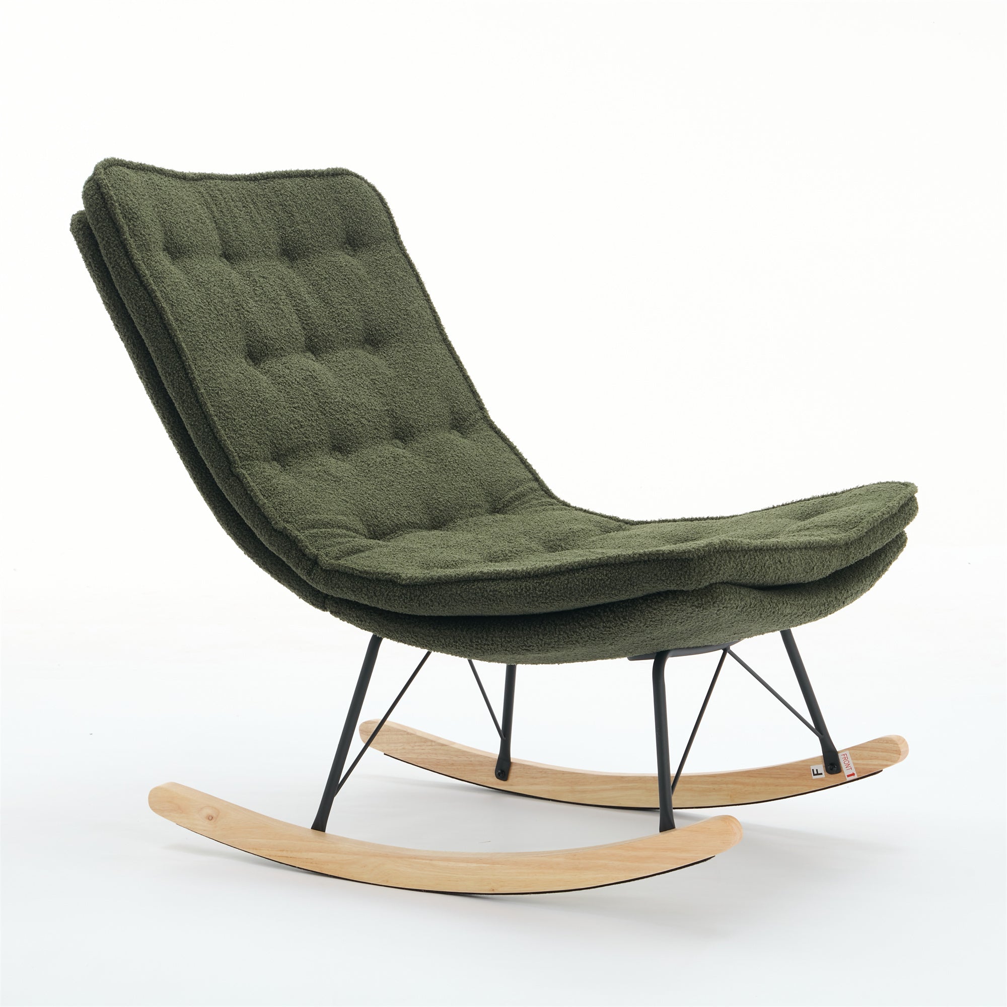 Lazy Rocking Chair,Comfortable Lounge Chair with Wide Backrest and Seat Wood Base, Upholstered Armless Rocker Chair for Living room, Balcony,Bedroom and Patio Porch. (DARK GREEN)