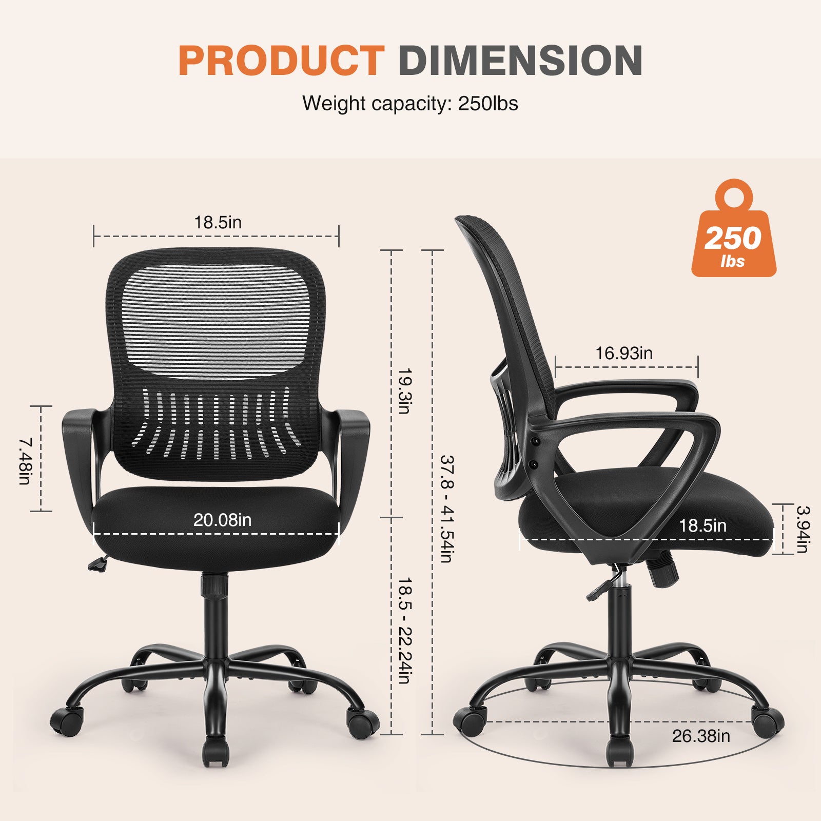 Sweetcrispy Ergonomic Office Chair Home Desk Mesh Chair with Fixed Armrest Executive Computer Chair with Soft Foam Seat Cushion