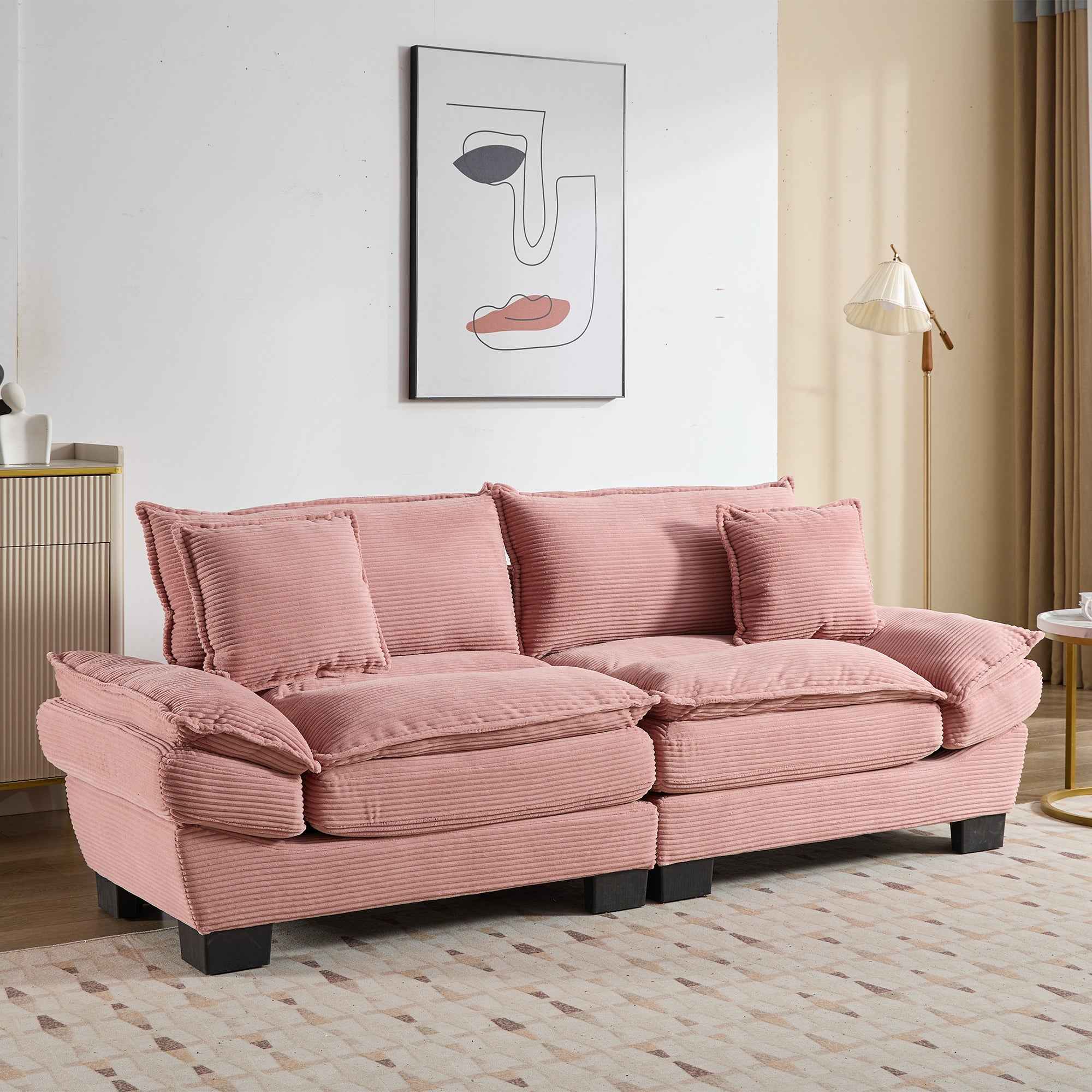 Corduroy Sofa Sleeper Couch Loveseat Sofa with Pillows Comfy Upholstered Deep Seat Sofa for Bedroom,Living Room,Apartment,Office,Dorm-Pink Corduroy