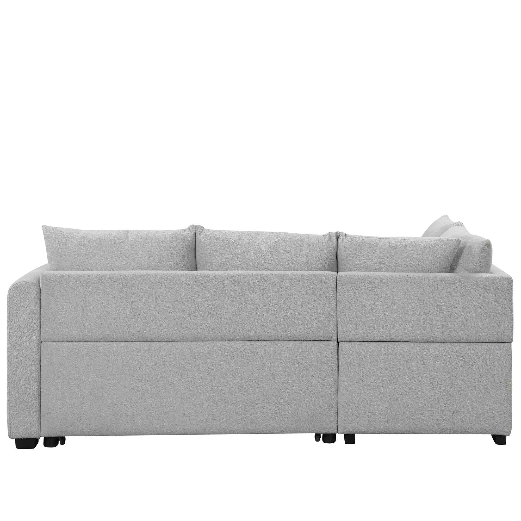 Modern L-shaped Sectional Pull Out Sofa Bed with USB Ports & Storage Ottoman, Gray Jacquard Fabric, 82.6'