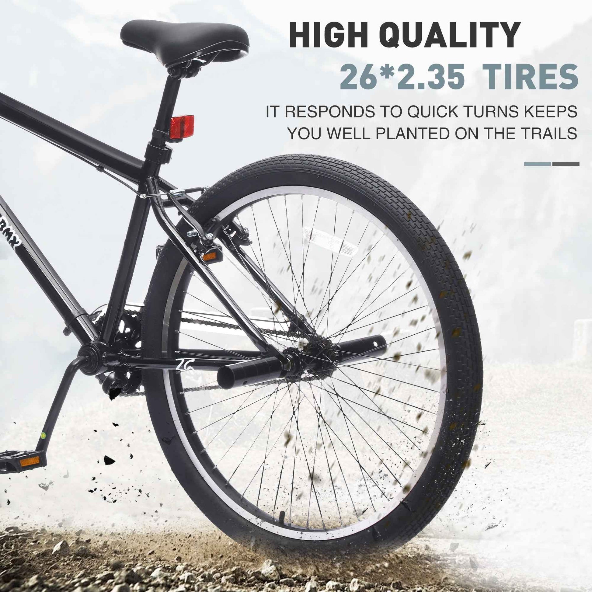 26 Inch Freestyle Bike for Teens, Steel Frame Single-Speed Bicycle with 2 Pegs , Front Caliper Brake and Rear V Brake, Bicycle for Boys and Girls Ages 14+