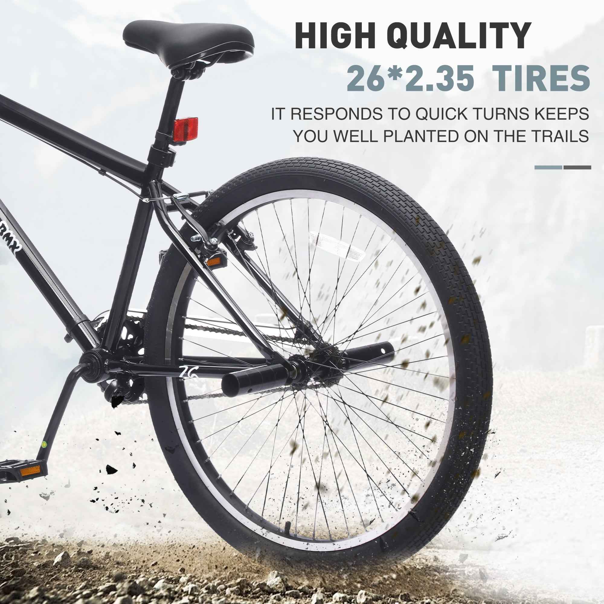 26 Inch Freestyle Bike for Teens, Steel Frame Single-Speed Bicycle with 2 Pegs , Front Caliper Brake and Rear V Brake, Bicycle for Boys and Girls Ages 14+