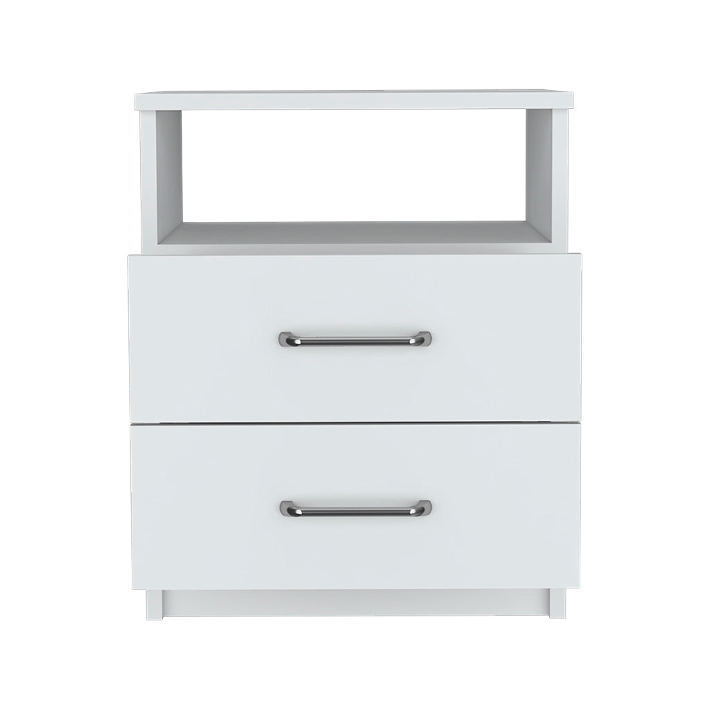 Nightstand Olienza, Two Drawers, One Shelf, White Finish - Abrihome