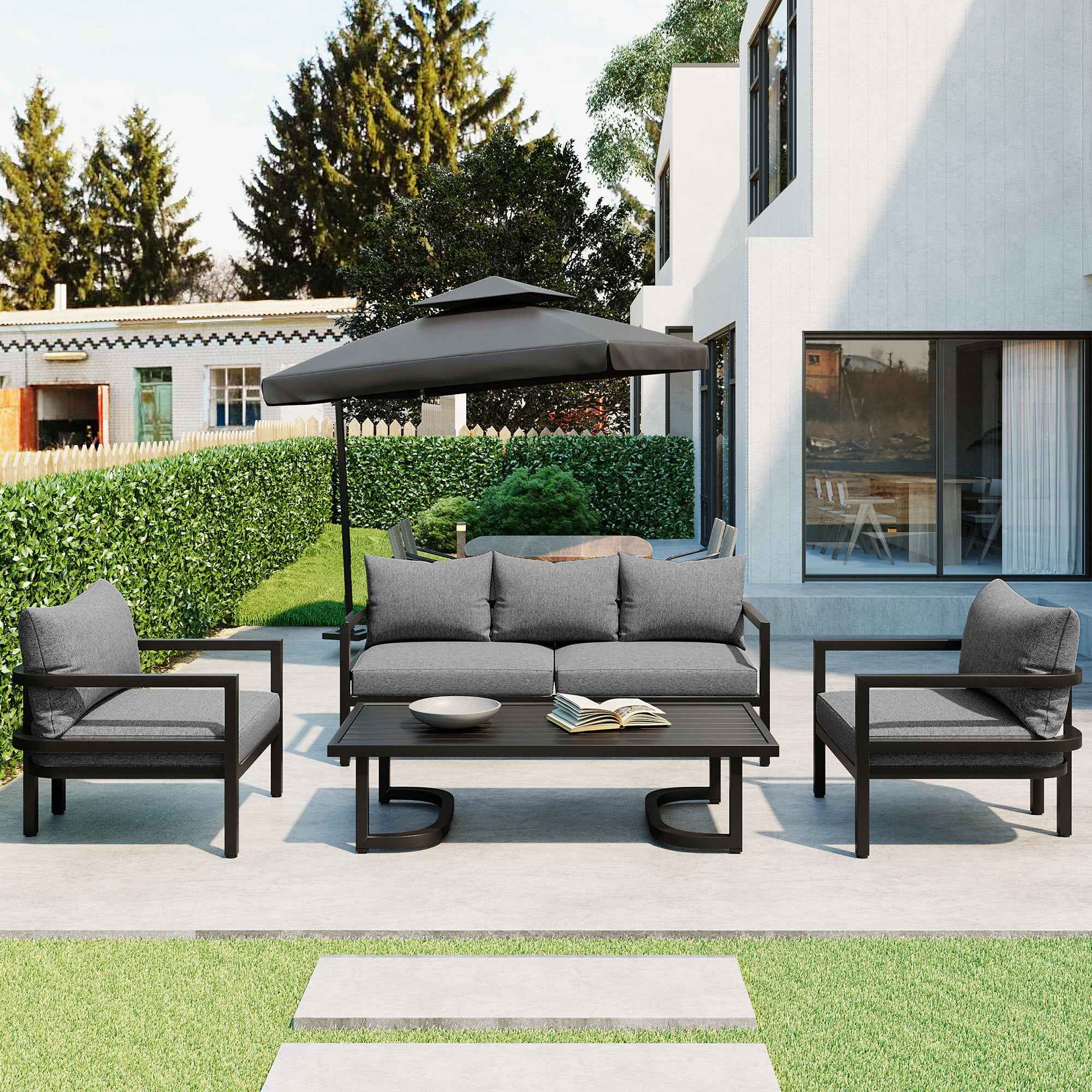U_Style Multi-person Outdoor Steel Sofa Set, Waterproof, Anti-rust and Anti-uv, Suitable for Gardens and Lawns