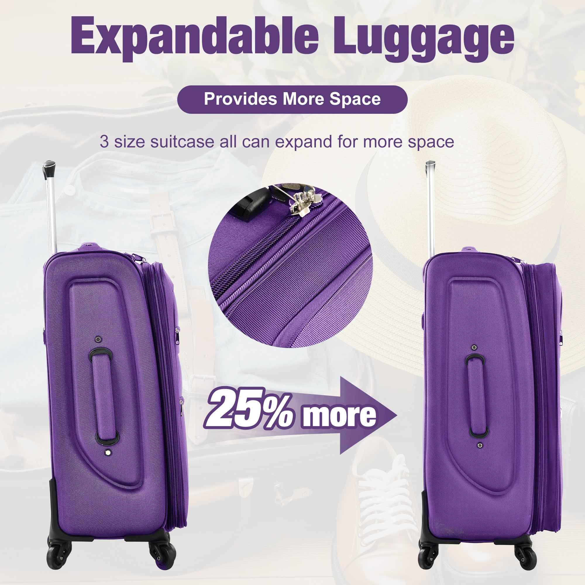 Softside Luggage Expandable 3 Piece Set Suitcase with Duffel Bag Upright Spinner Softshell Lightweight Luggage Travel Set-22/26/30 IN