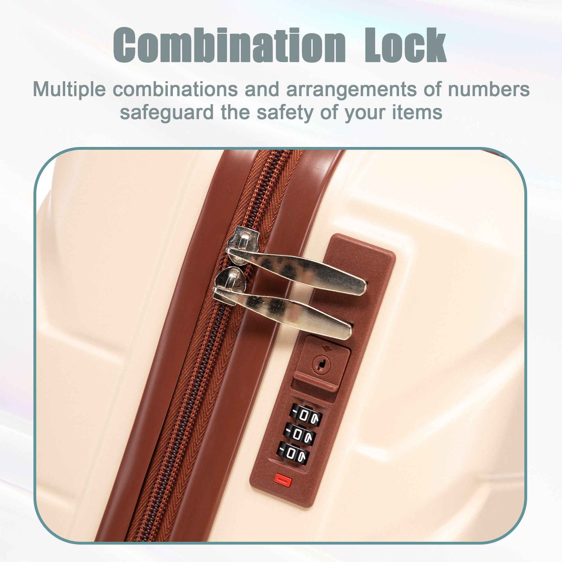 14'/20' 2 pcs/set in ABS Spinner Wheel Luggage, with Combination Lock,14' Cosmetic Case (Beige)