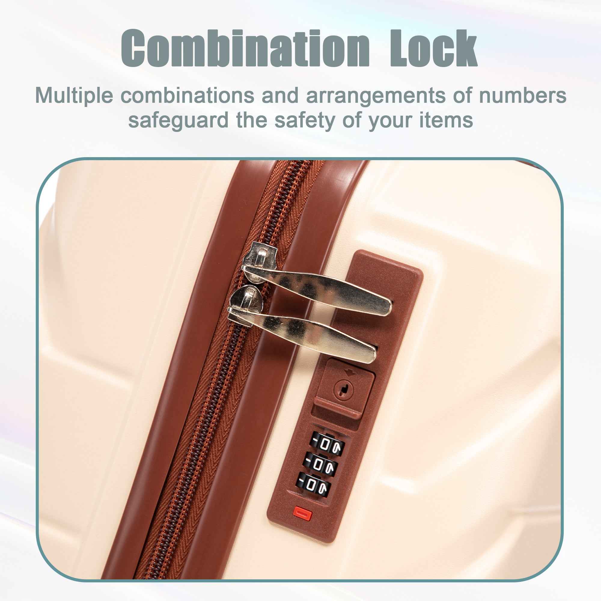 14'/20' 2 pcs/set in ABS Spinner Wheel Luggage, with Combination Lock,14' Cosmetic Case (Beige)