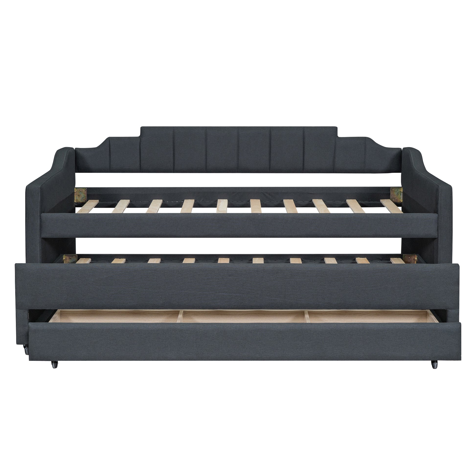 Twin Size Upholstered Daybed with Trundle and Three Drawers,Grey - Abrihome