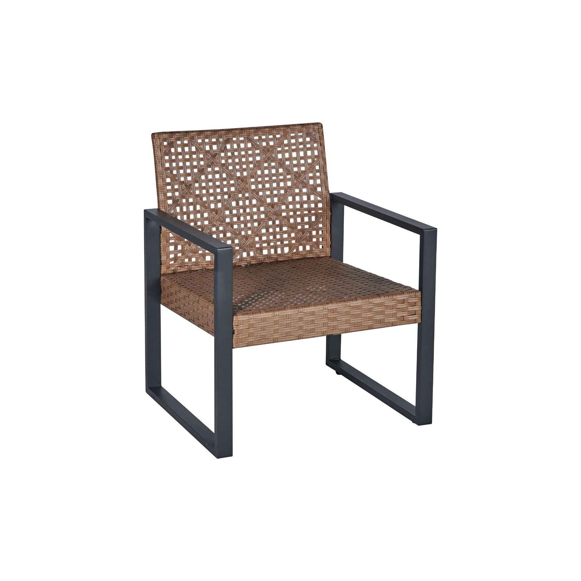 Modern Outdoor 4-Piece Patio Furniture Set with Acacia Wood Table Top, Black and Light Brown
