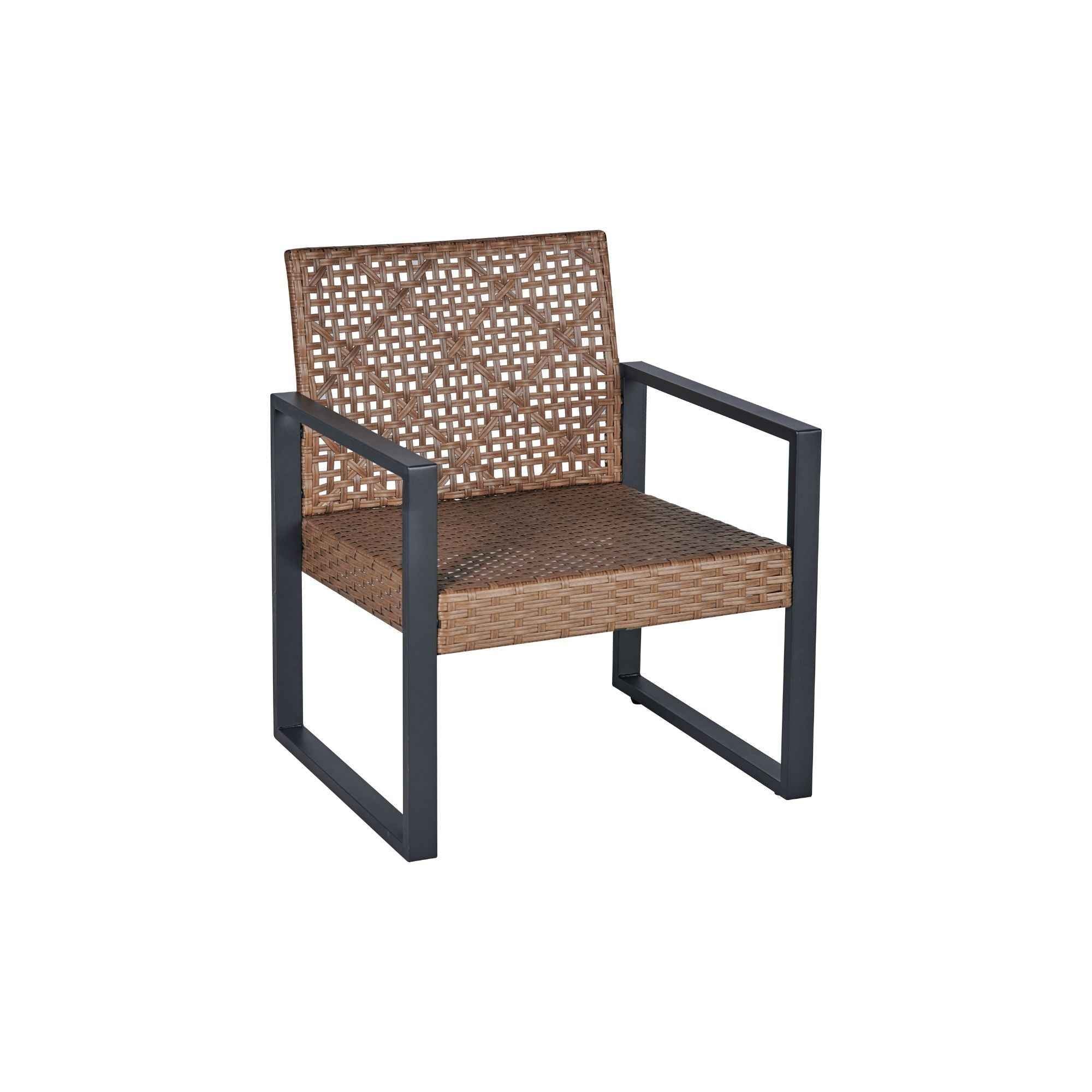 Modern Outdoor 4-Piece Patio Furniture Set with Acacia Wood Table Top, Black and Light Brown