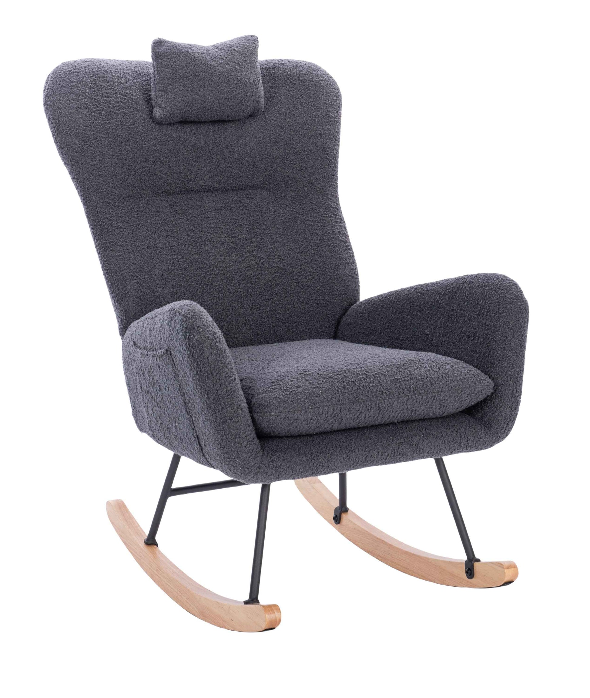 Teddy Upholstered Nursery Rocking Chair for Living Room Bedroom(DARK GREY Teddy)
